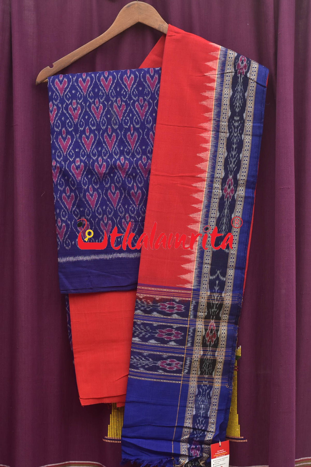 Blue Red Hearts Sambalpuri Cotton Dress Set