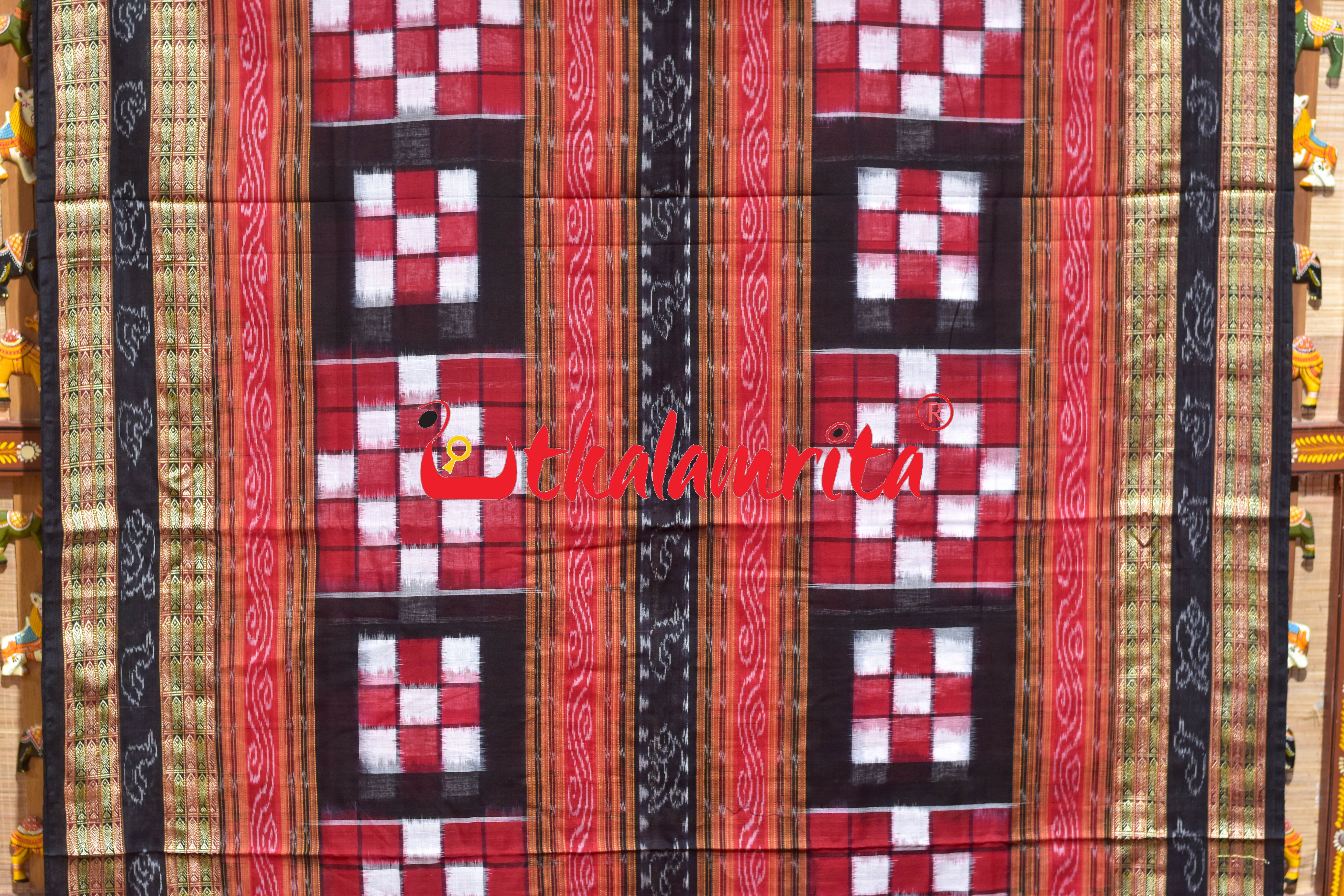 Red Black Bichitrapuri Sambalpuri Cotton Saree