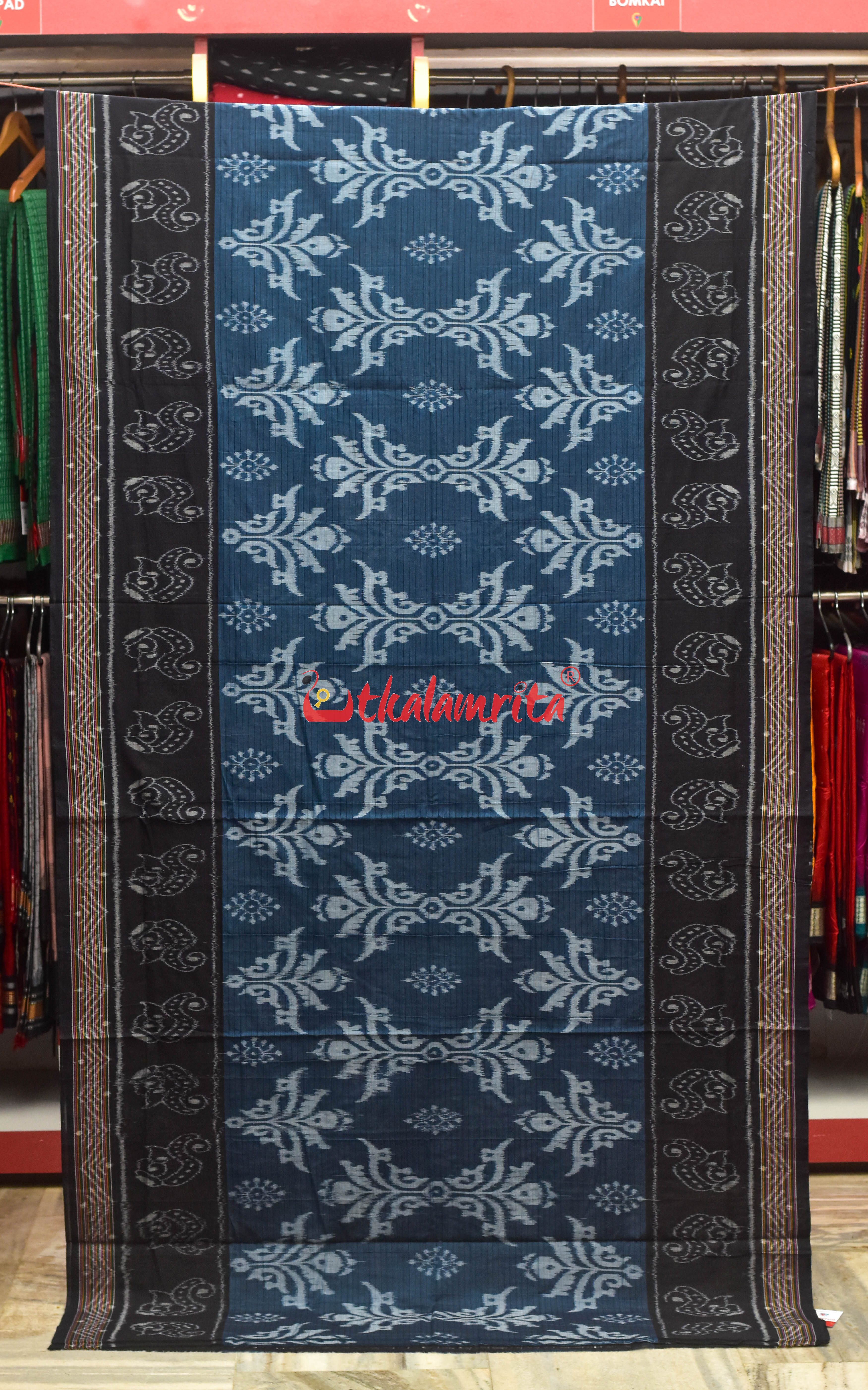 Blue Black Sankha Khandua Cotton Saree