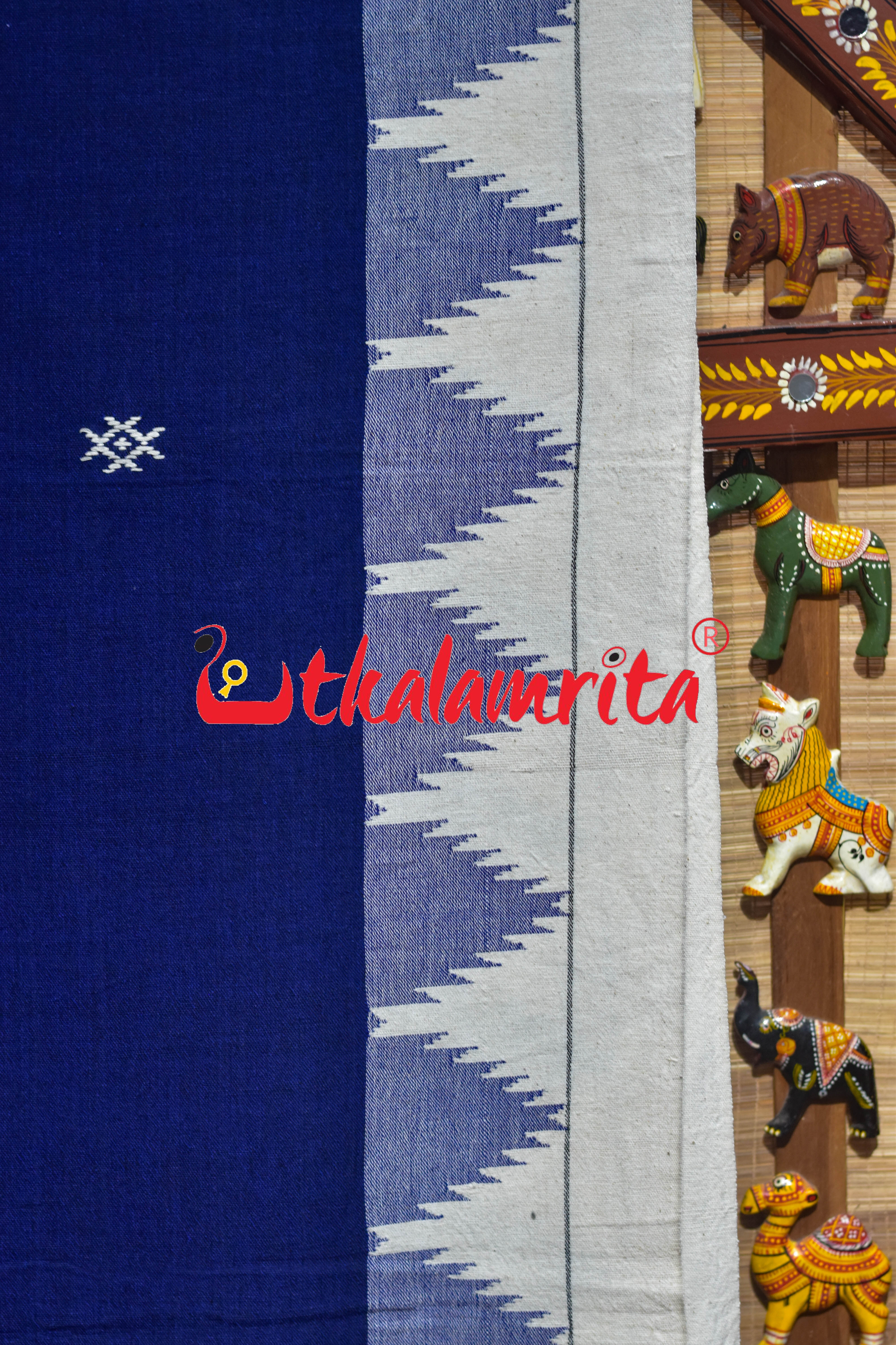 Blue White Temple Border Kotpad Cotton Saree