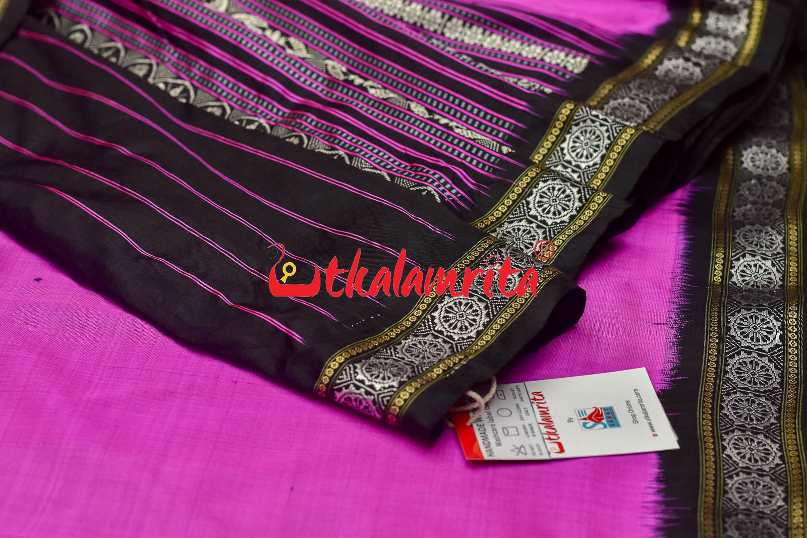 Pink Black Konark Chakra Border Silk Saree