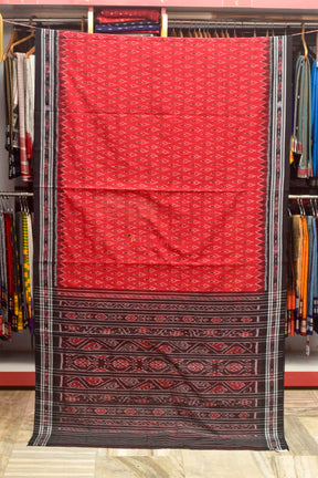 Red Black Kaniara Kadha Cotton Saree