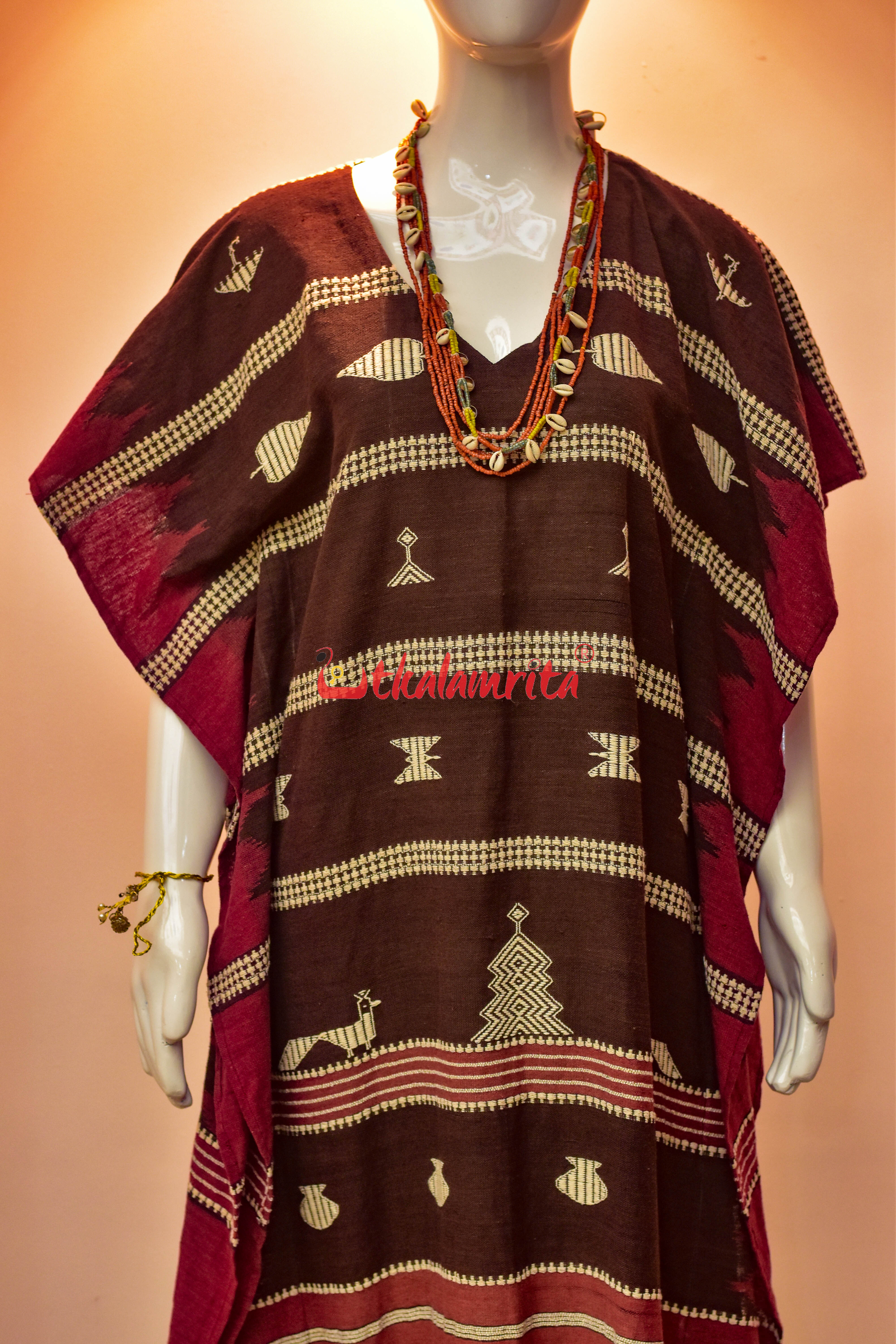 Coffee Maroon Adibasi Ganga Jamuna Kotpad (Ladies Kaftan)