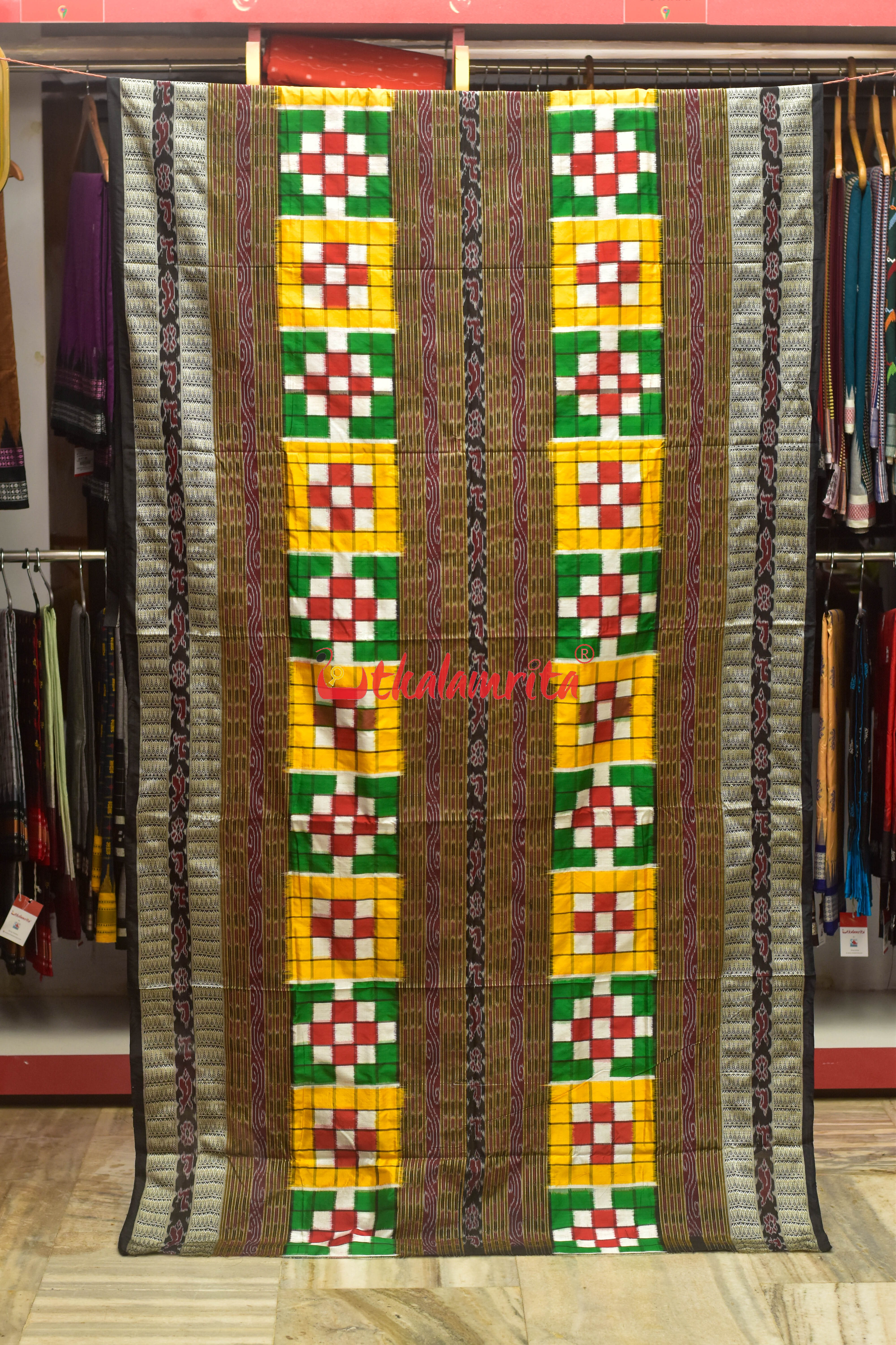 Yellow Green Red Bichitrapuri Sambalpuri Silk Saree