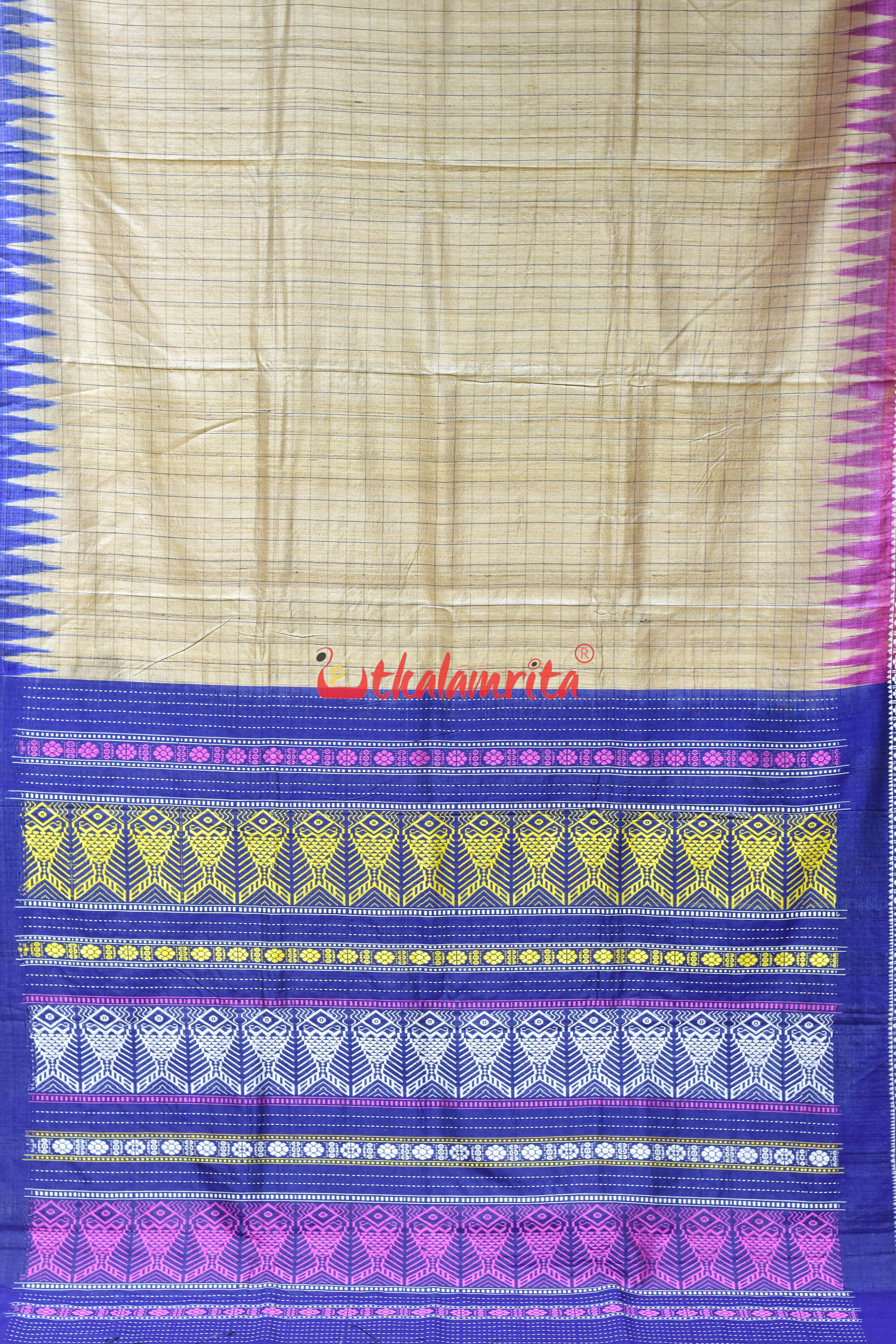 Natural Body with White Fish Jaala Pink Fish Tussar Saree