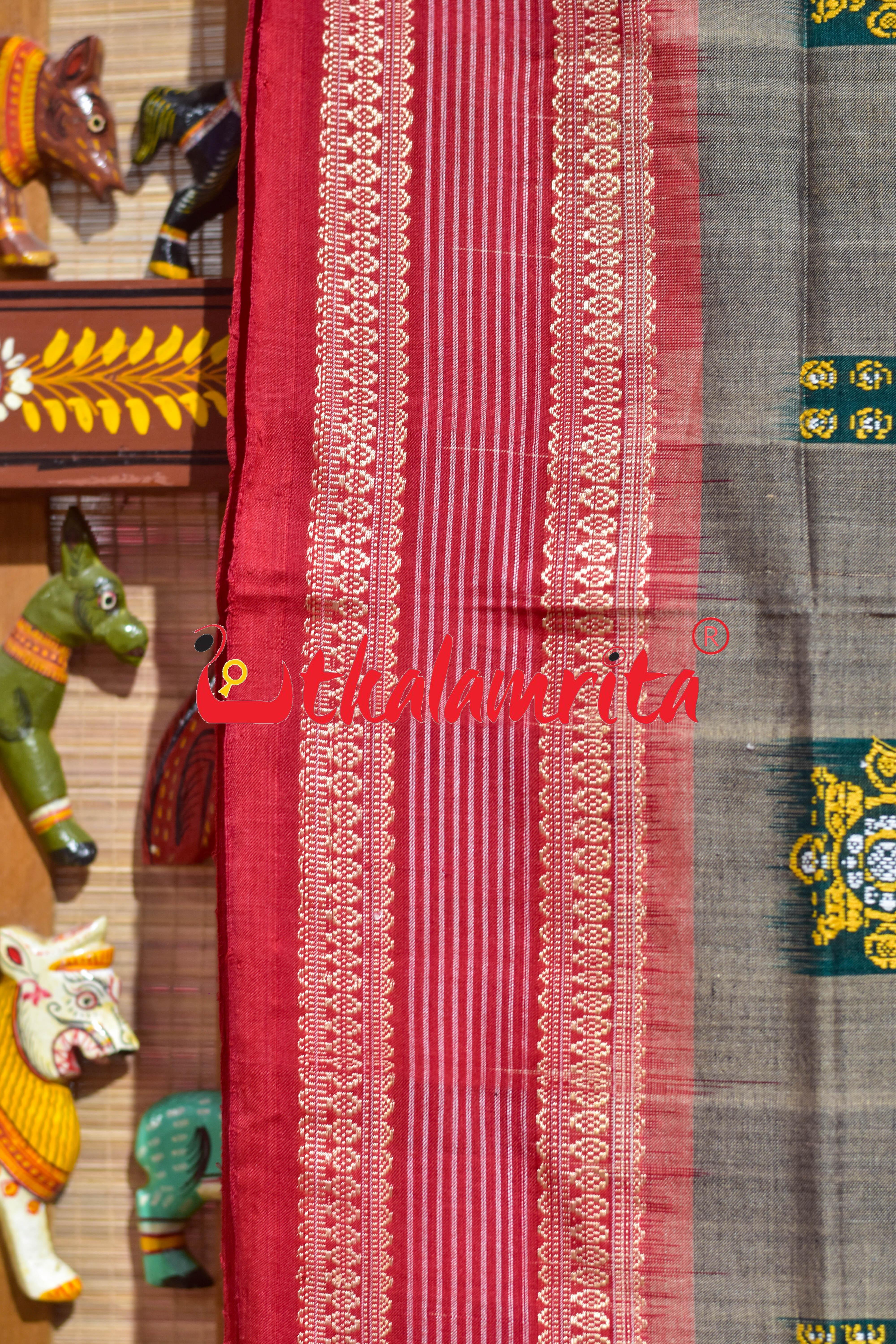 Box Bomkai Grey Red Cotton Saree