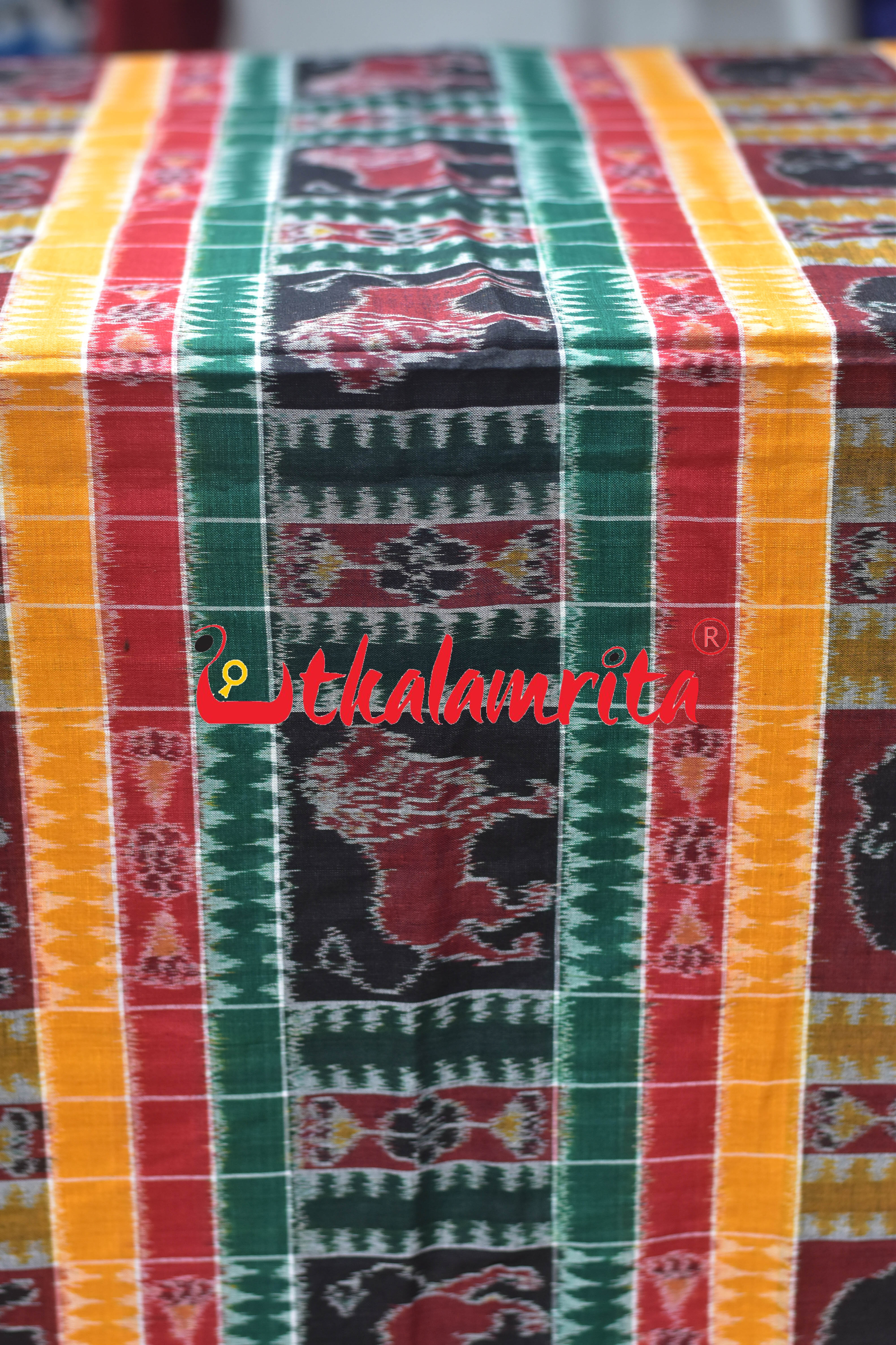 Green Red Gaja Singha Utkala Lakhmi (Fabric)