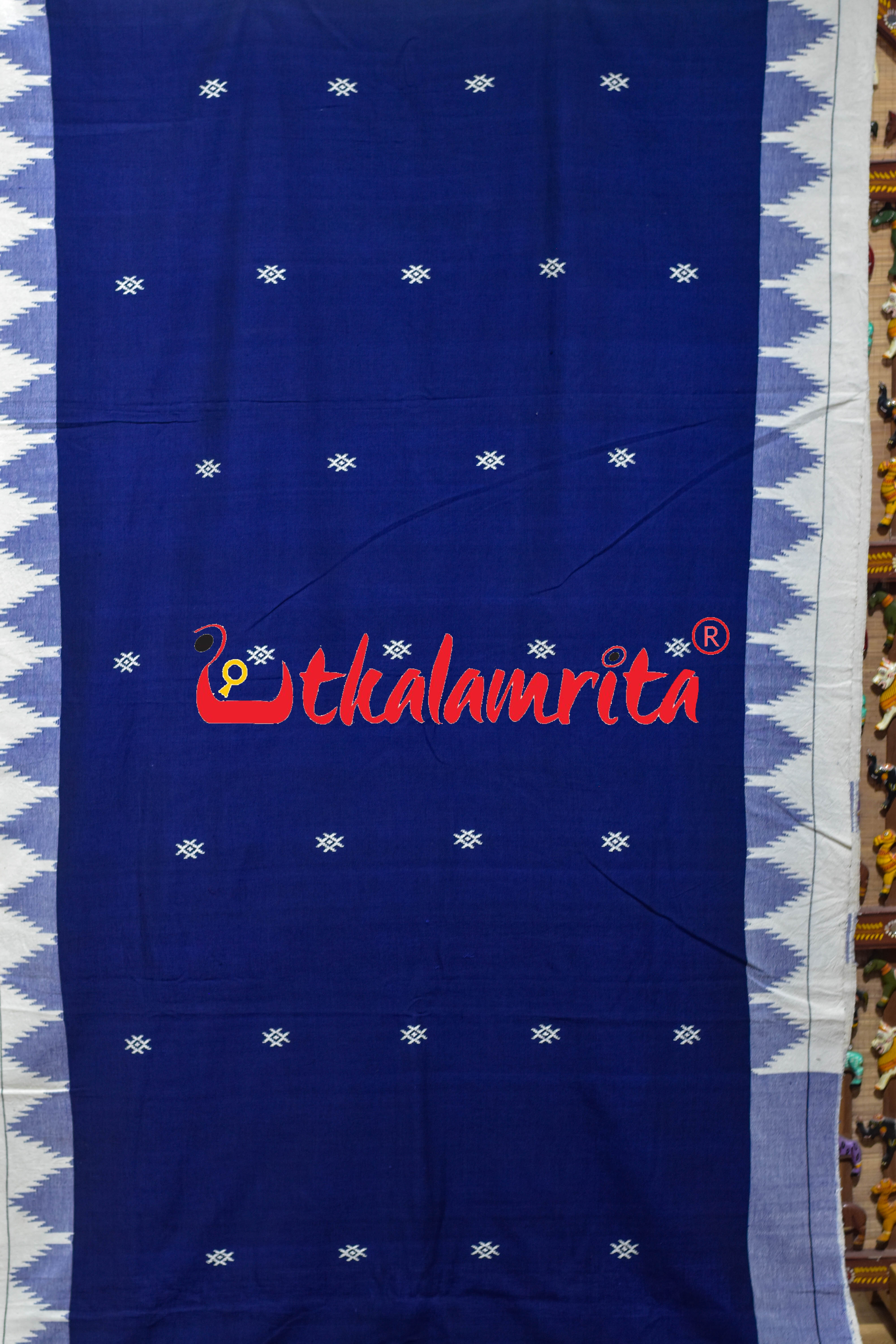 Blue White Temple Border Kotpad Cotton Saree