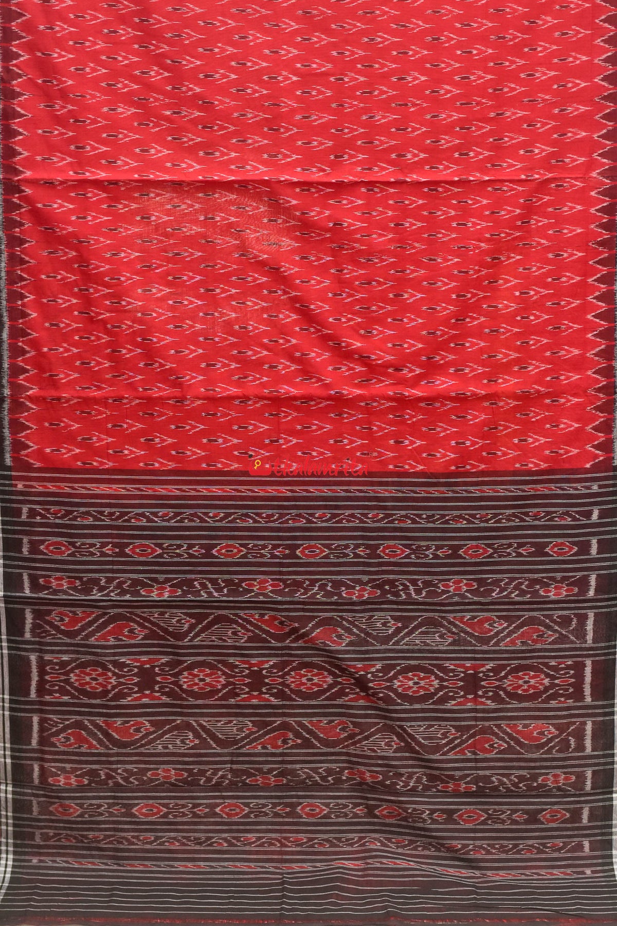 Red Black Kaniara Kadha Cotton Saree