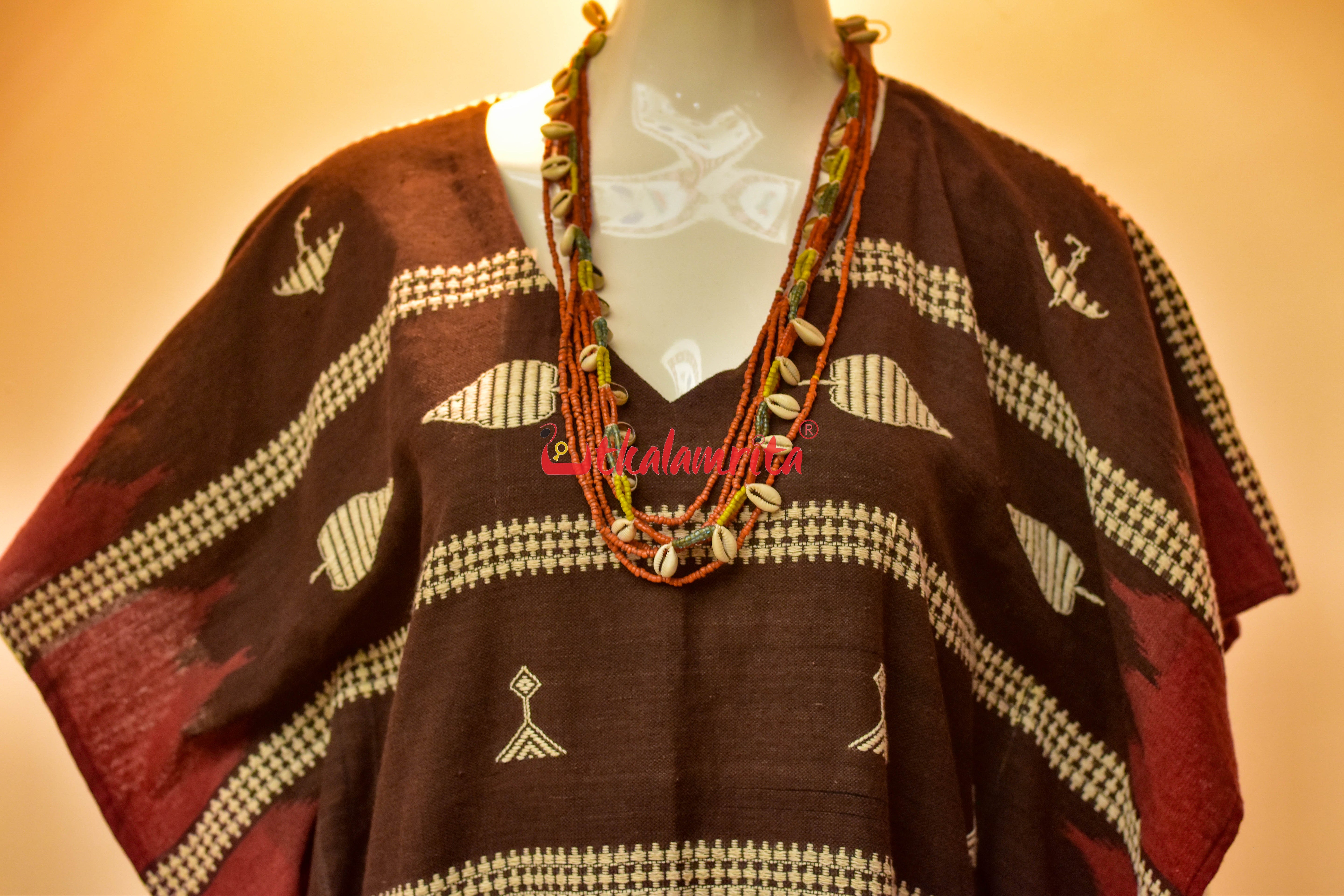 Coffee Maroon Adibasi Ganga Jamuna Kotpad (Ladies Kaftan)