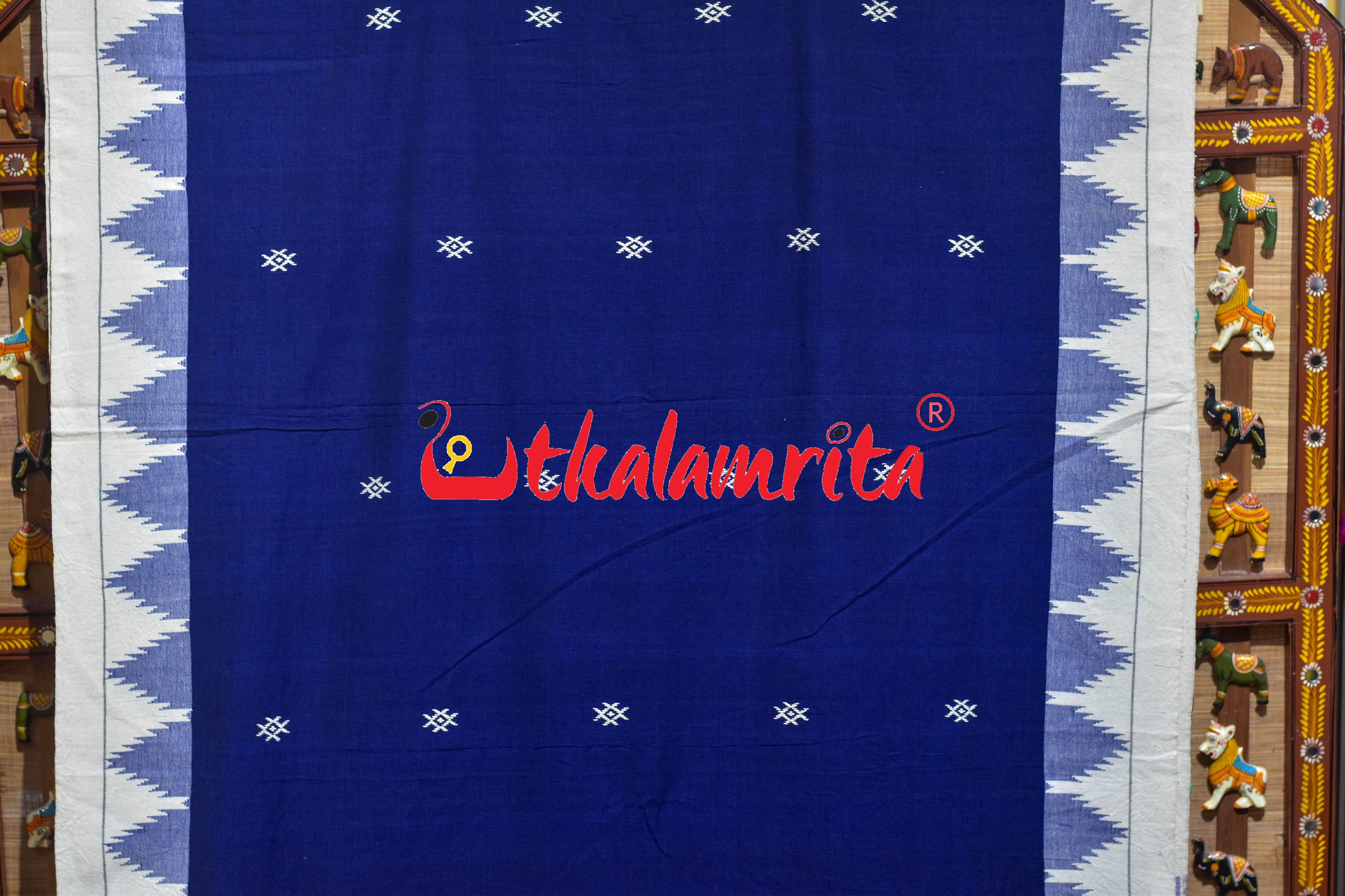 Blue White Temple Border Kotpad Cotton Saree