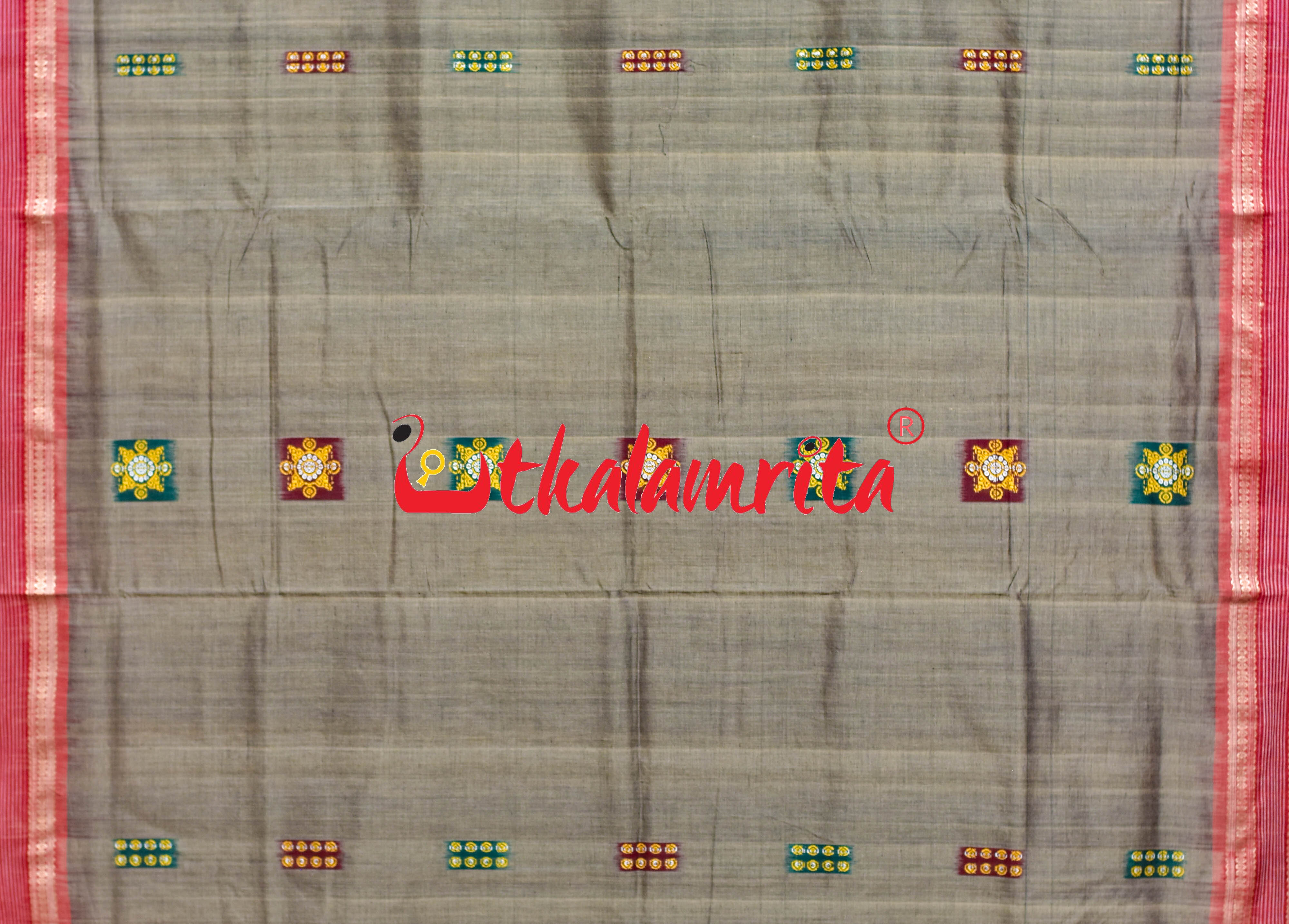 Box Bomkai Grey Red Cotton Saree