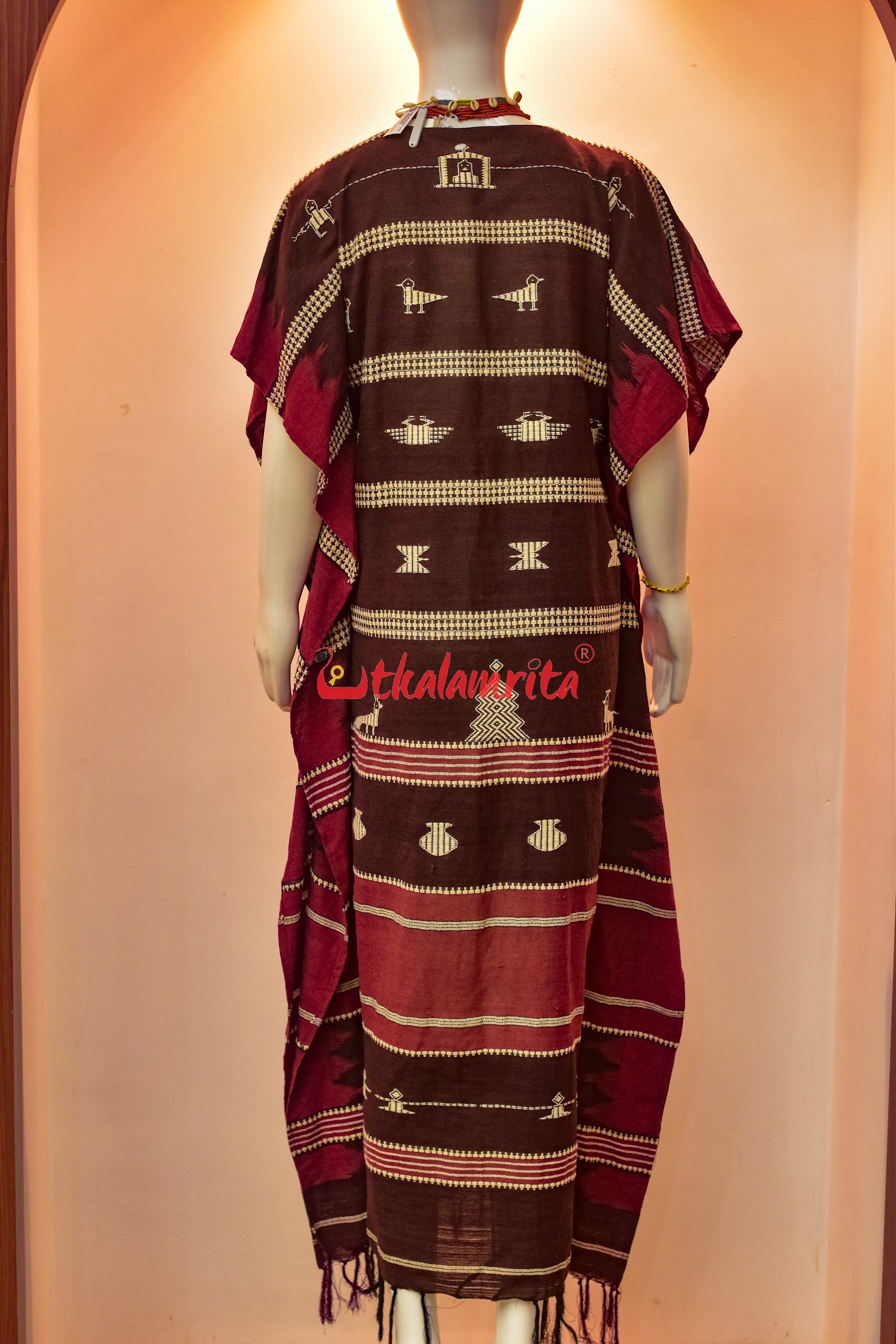Coffee Maroon Adibasi Ganga Jamuna Kotpad (Ladies Kaftan)