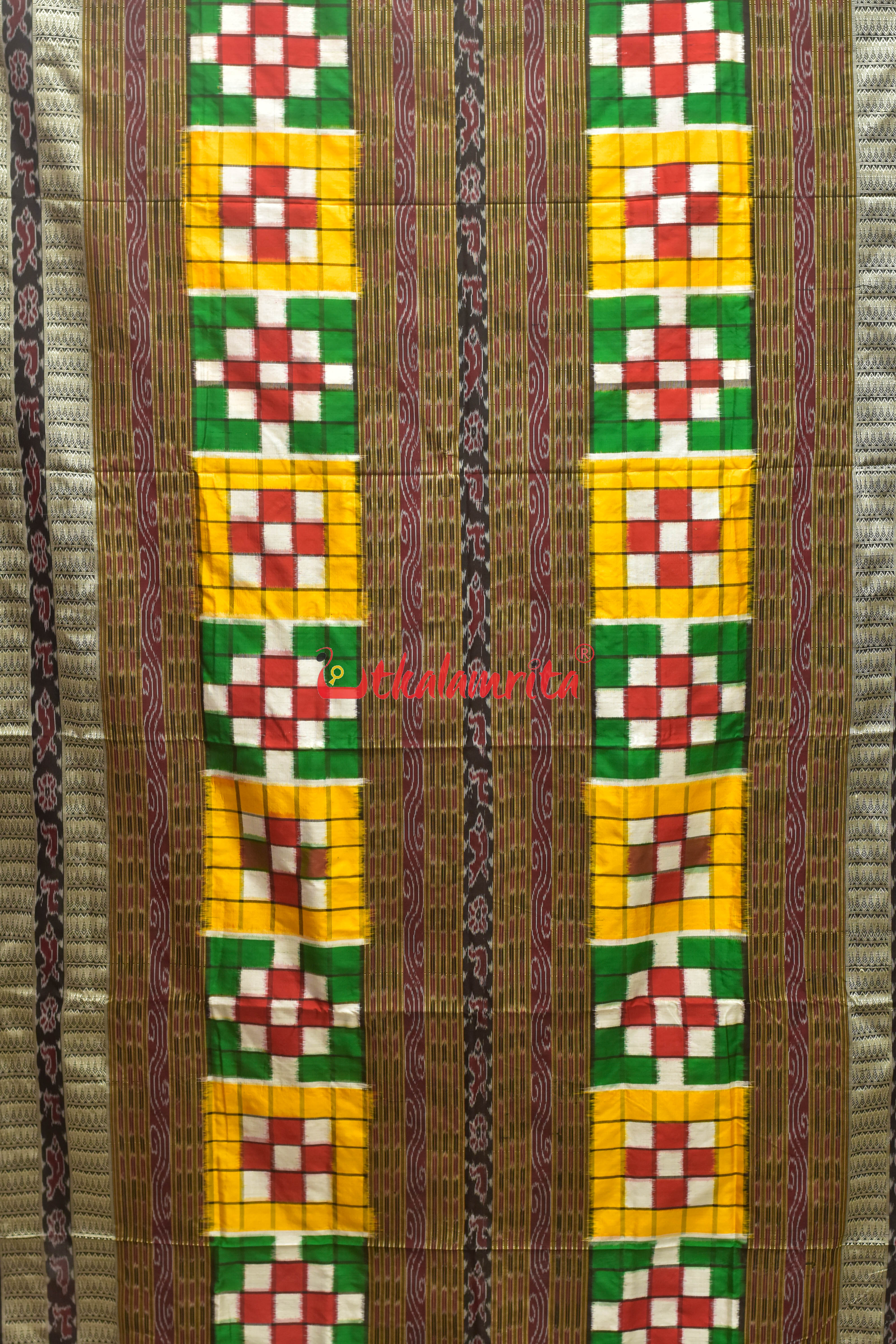 Yellow Green Red Bichitrapuri Sambalpuri Silk Saree