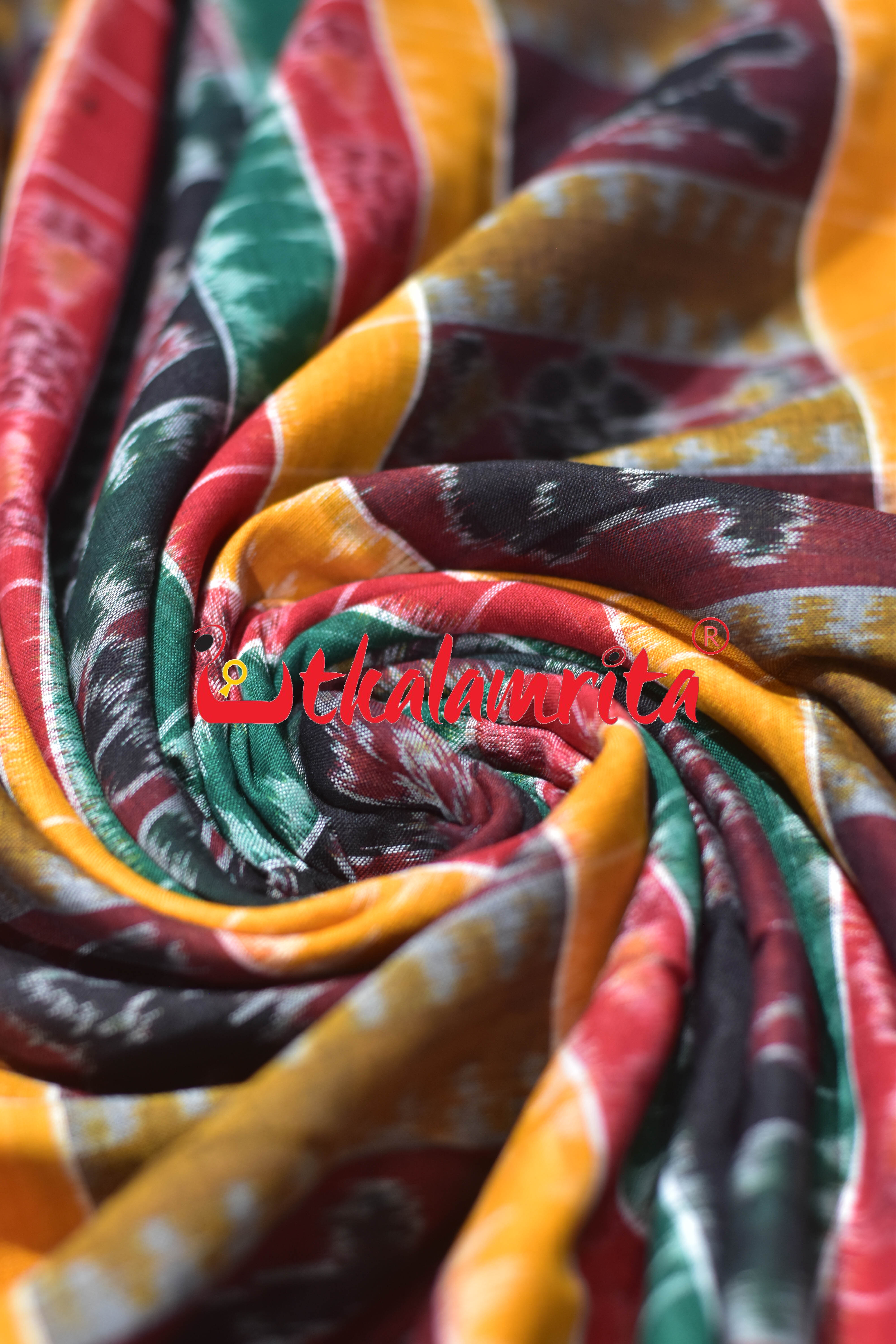 Green Red Gaja Singha Utkala Lakhmi (Fabric)