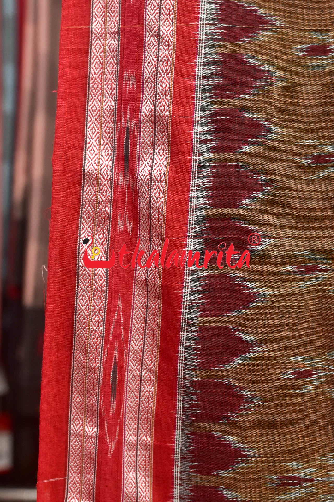 Brown Maroon Kumbha Khandua Cotton Saree