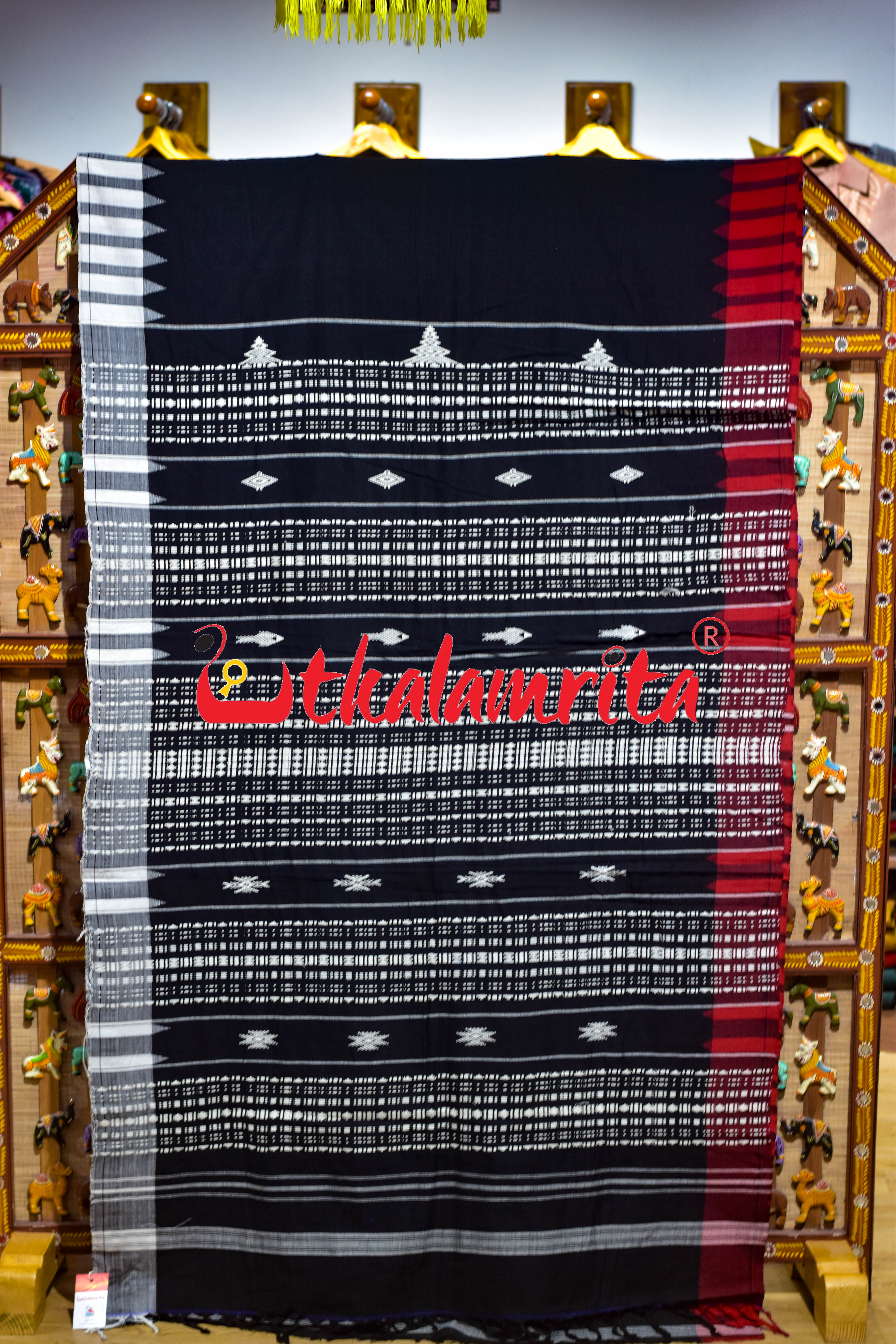 Black Red White Double Border Kotpad Saree