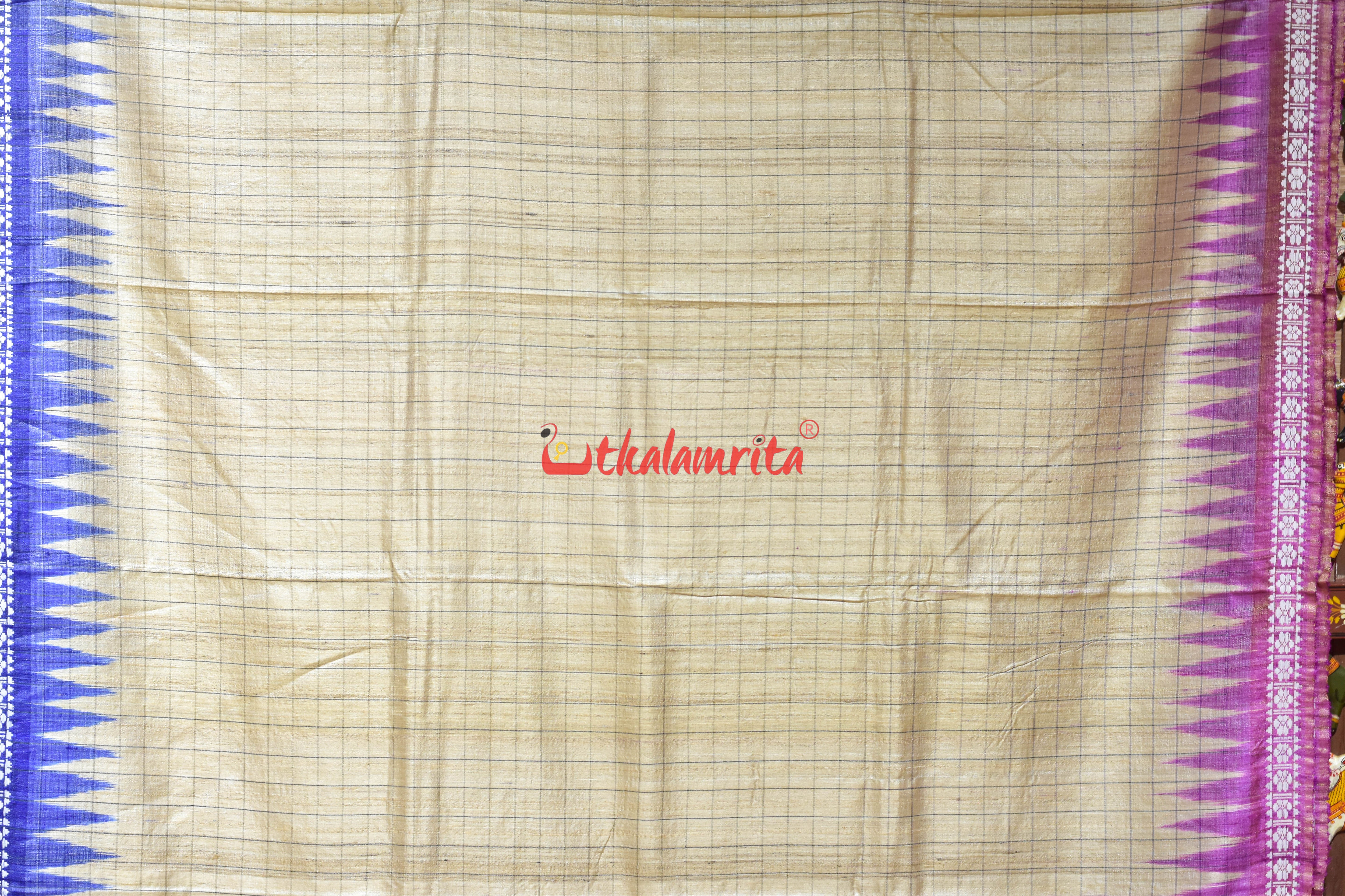 Natural Body with White Fish Jaala Pink Fish Tussar Saree