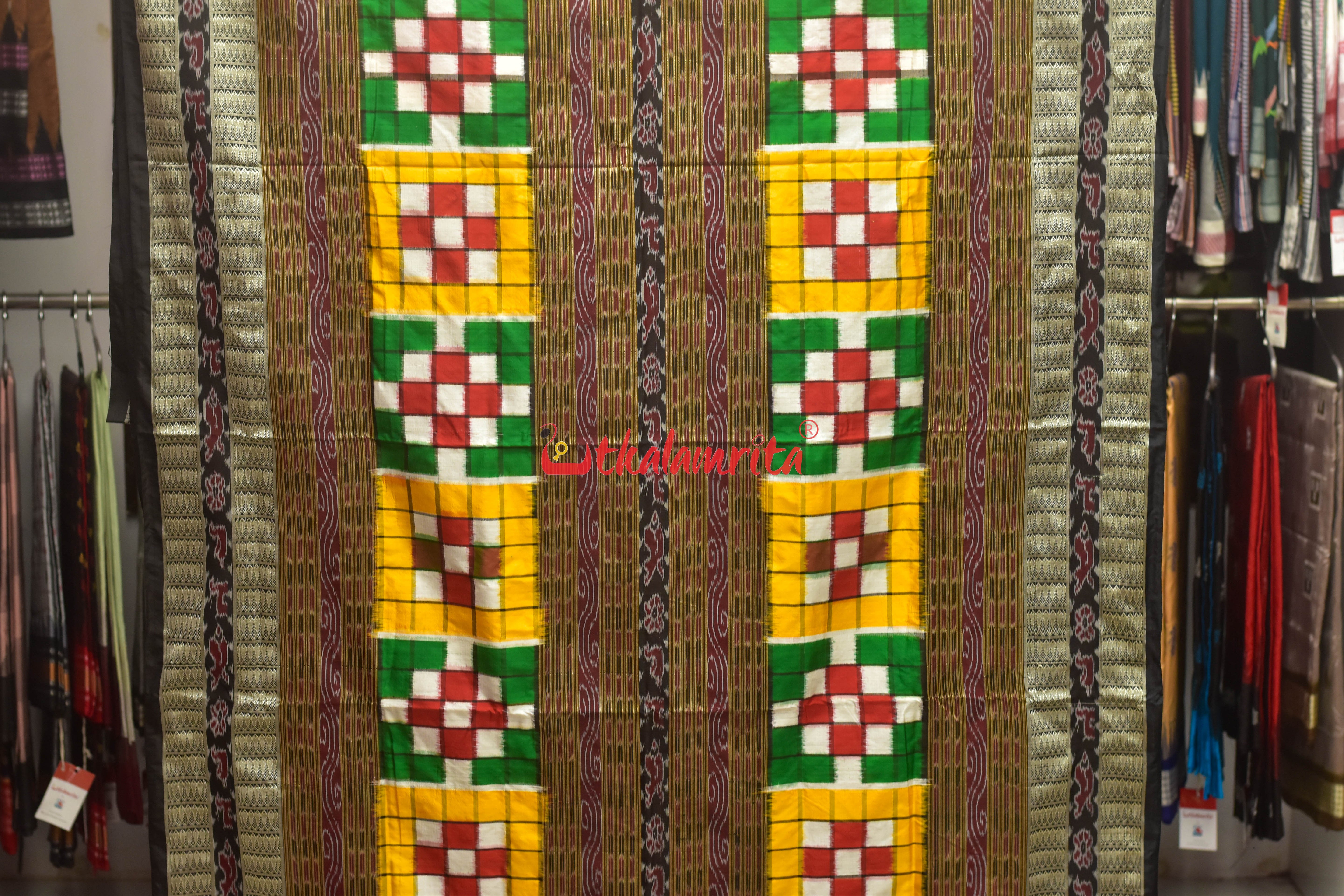 Yellow Green Red Bichitrapuri Sambalpuri Silk Saree