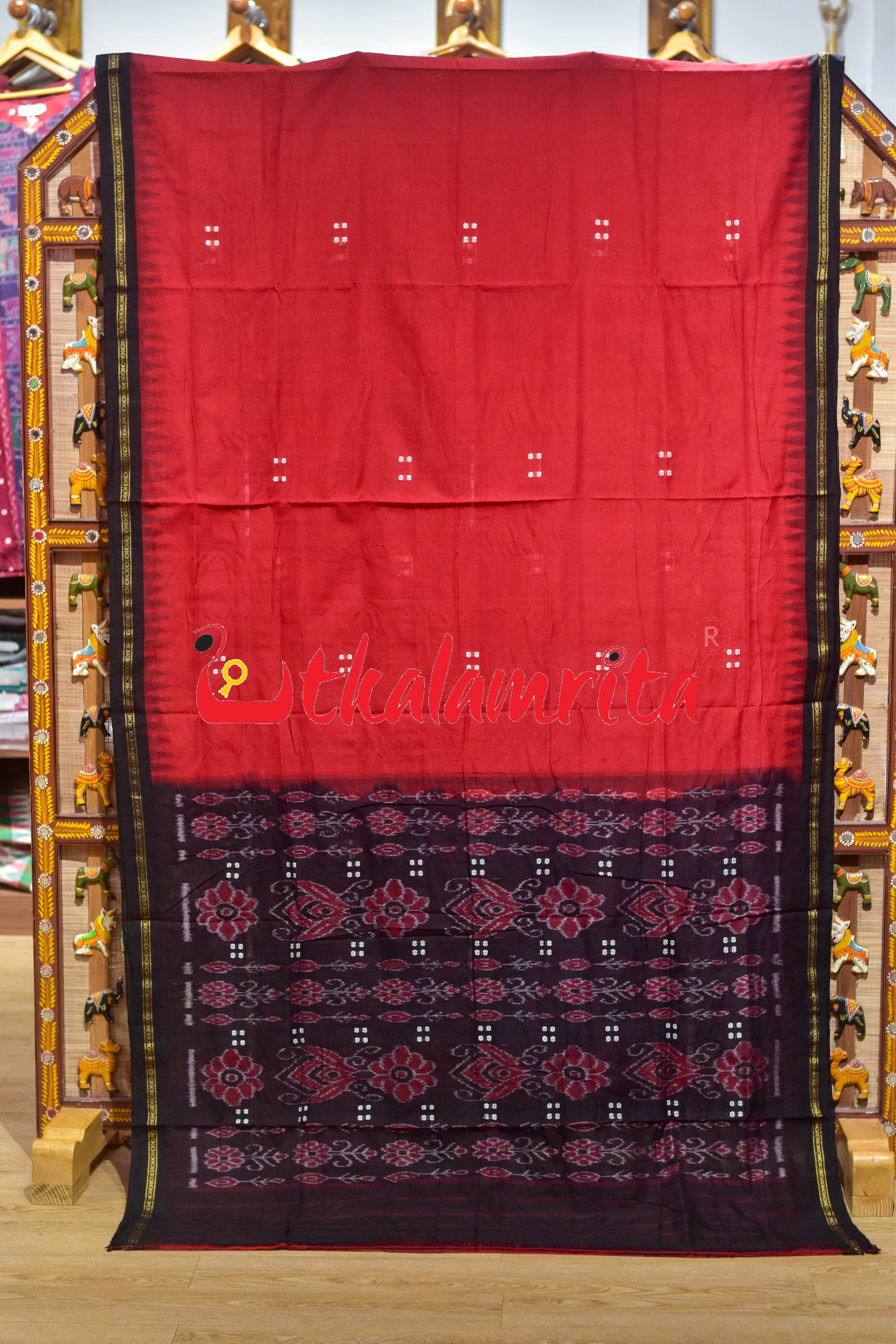 Red Black Ekphuliya Border Khandua Cotton Saree