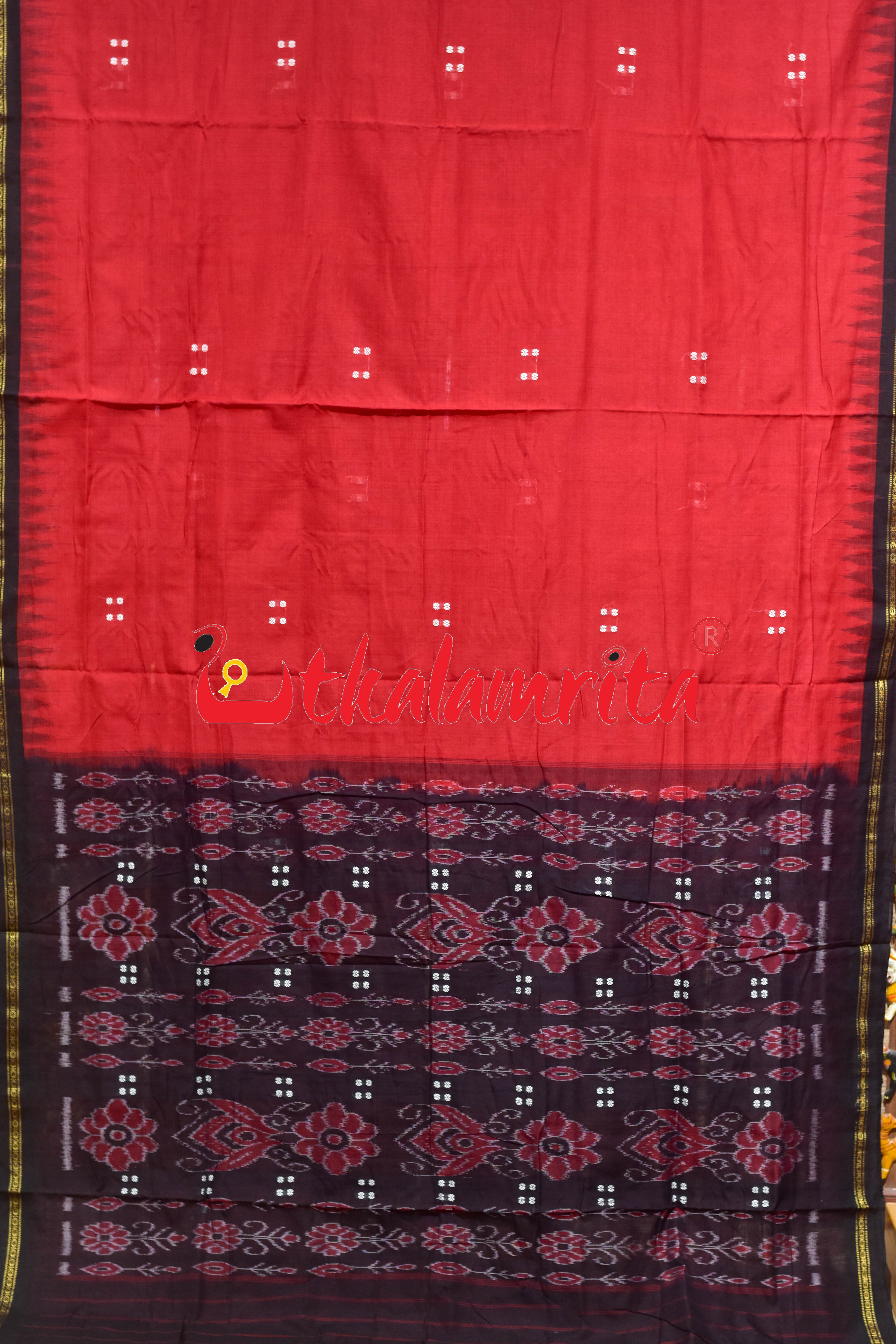 Red Black Ekphuliya Border Khandua Cotton Saree