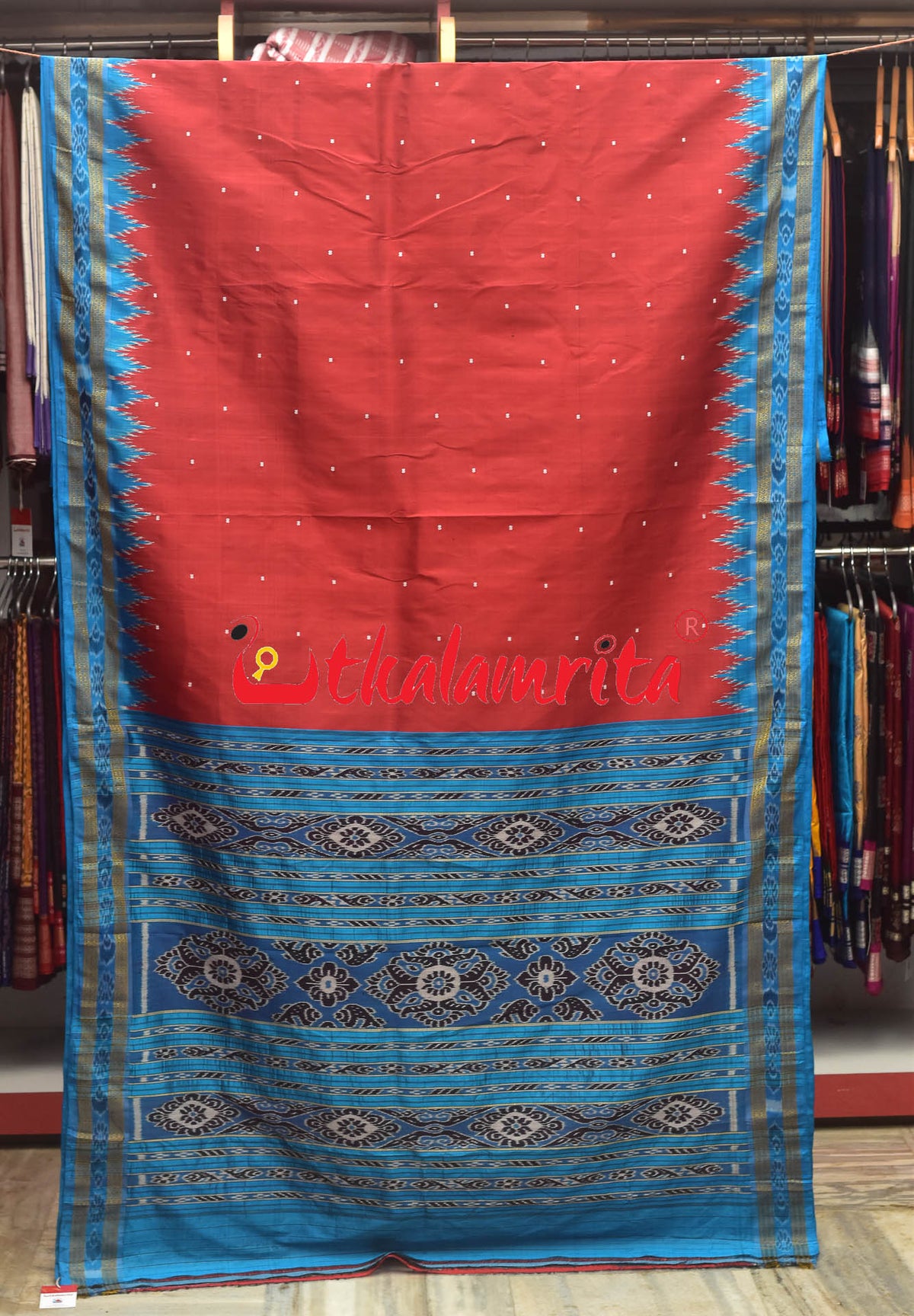 Maroon Mini Buti with Blue Kumbha Silk (Saree)