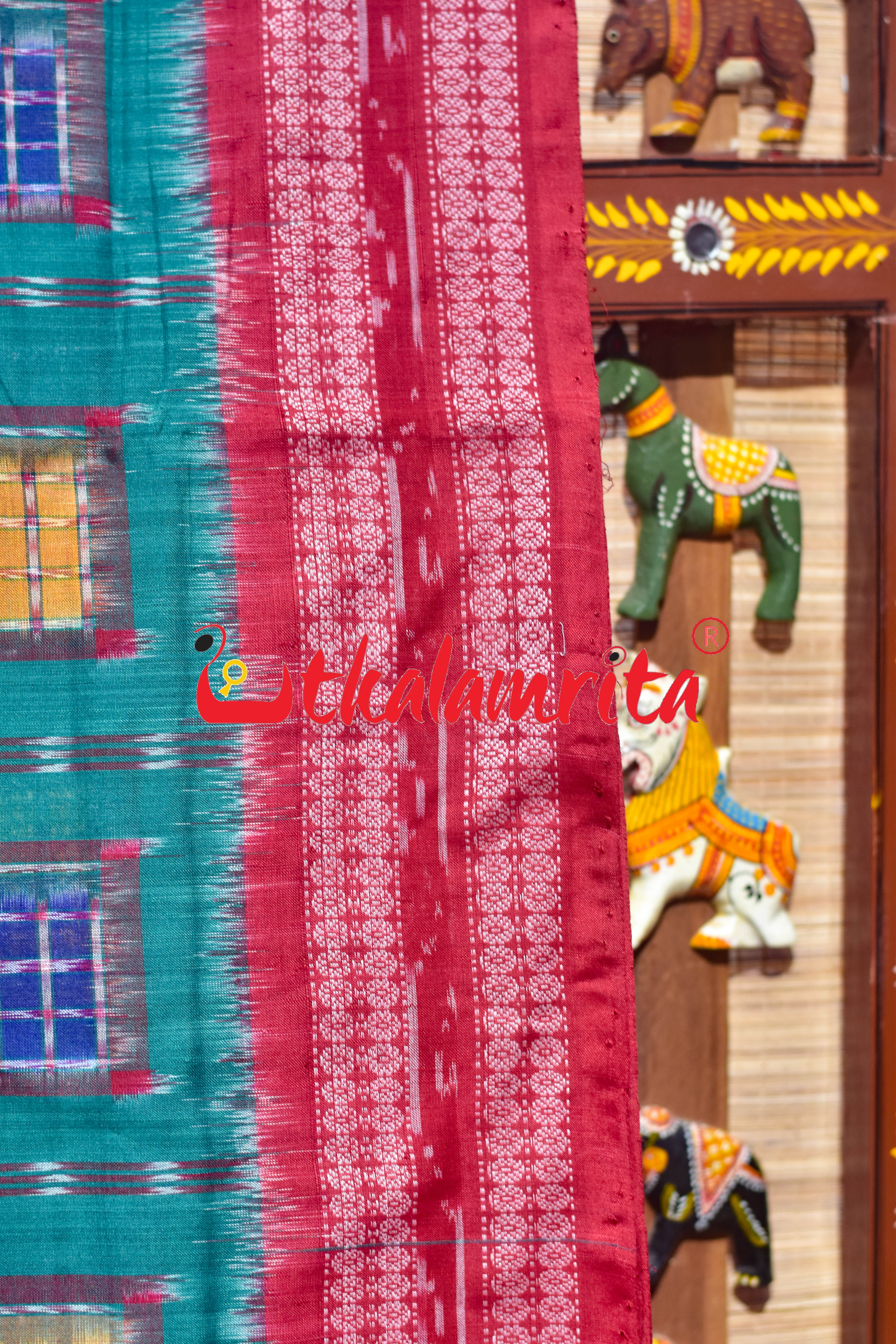 Green Red Aswini Sambalpuri Cotton Saree