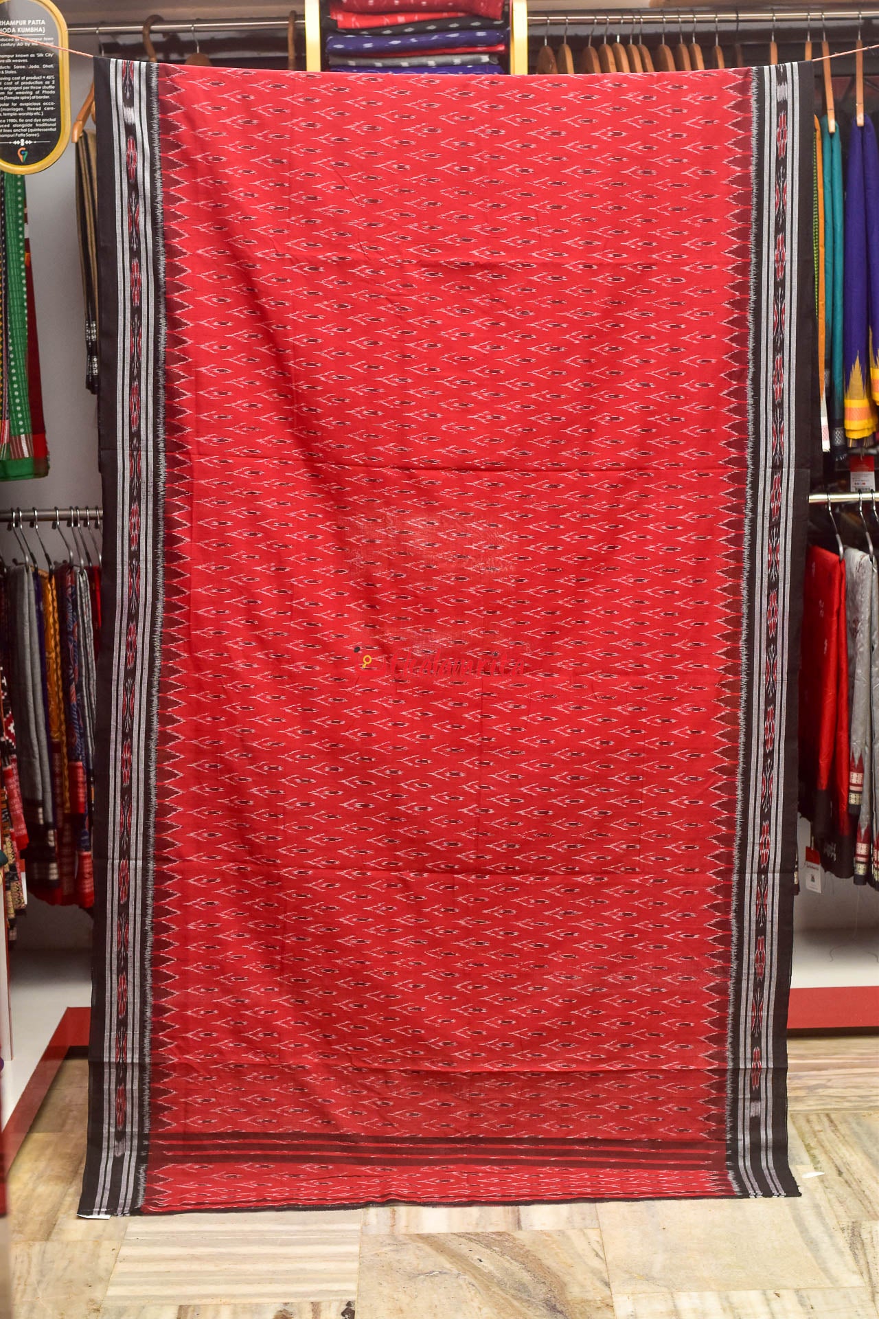 Red Black Kaniara Kadha Cotton Saree