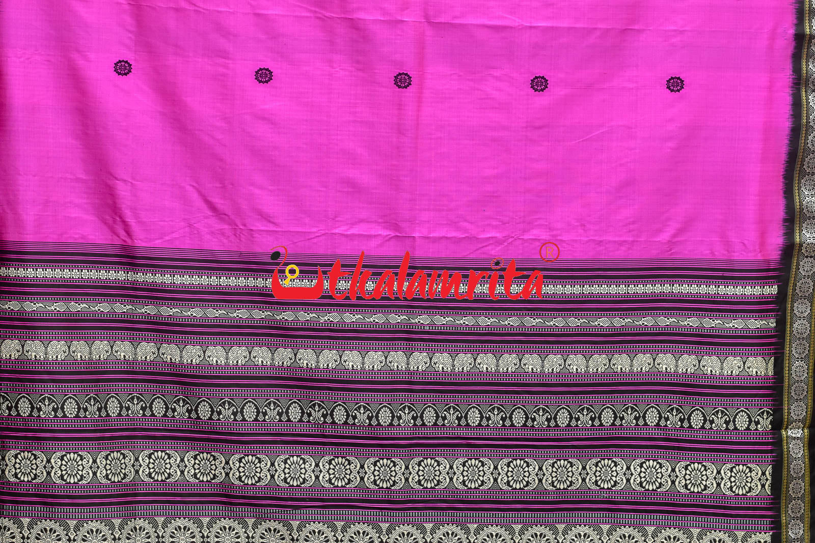 Pink Black Konark Chakra Border Silk Saree