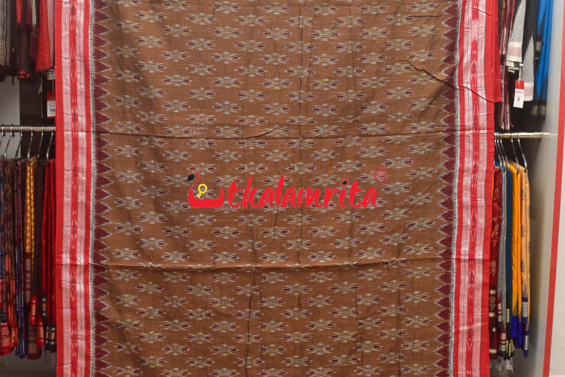 Brown Maroon Kumbha Khandua Cotton Saree