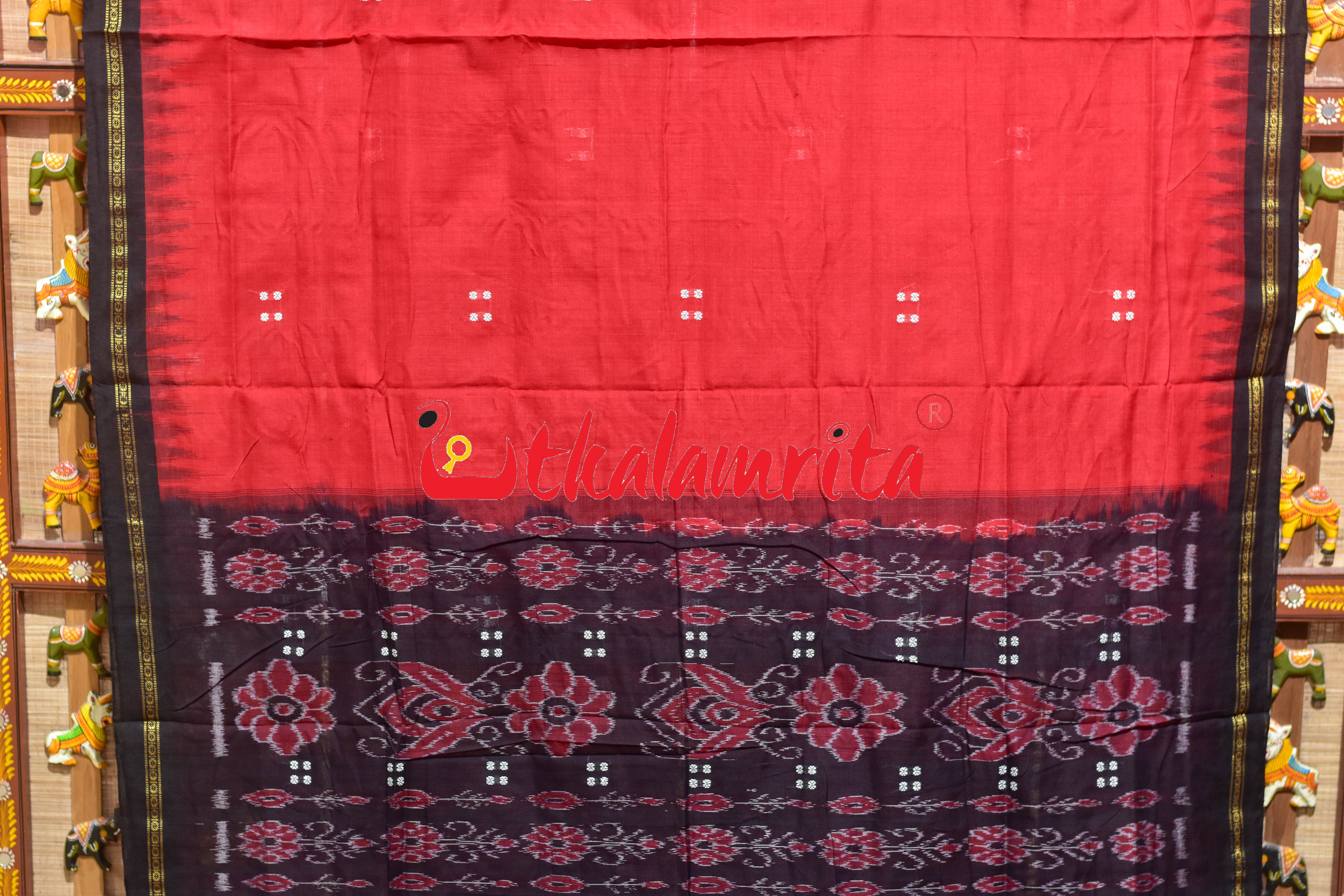 Red Black Ekphuliya Border Khandua Cotton Saree