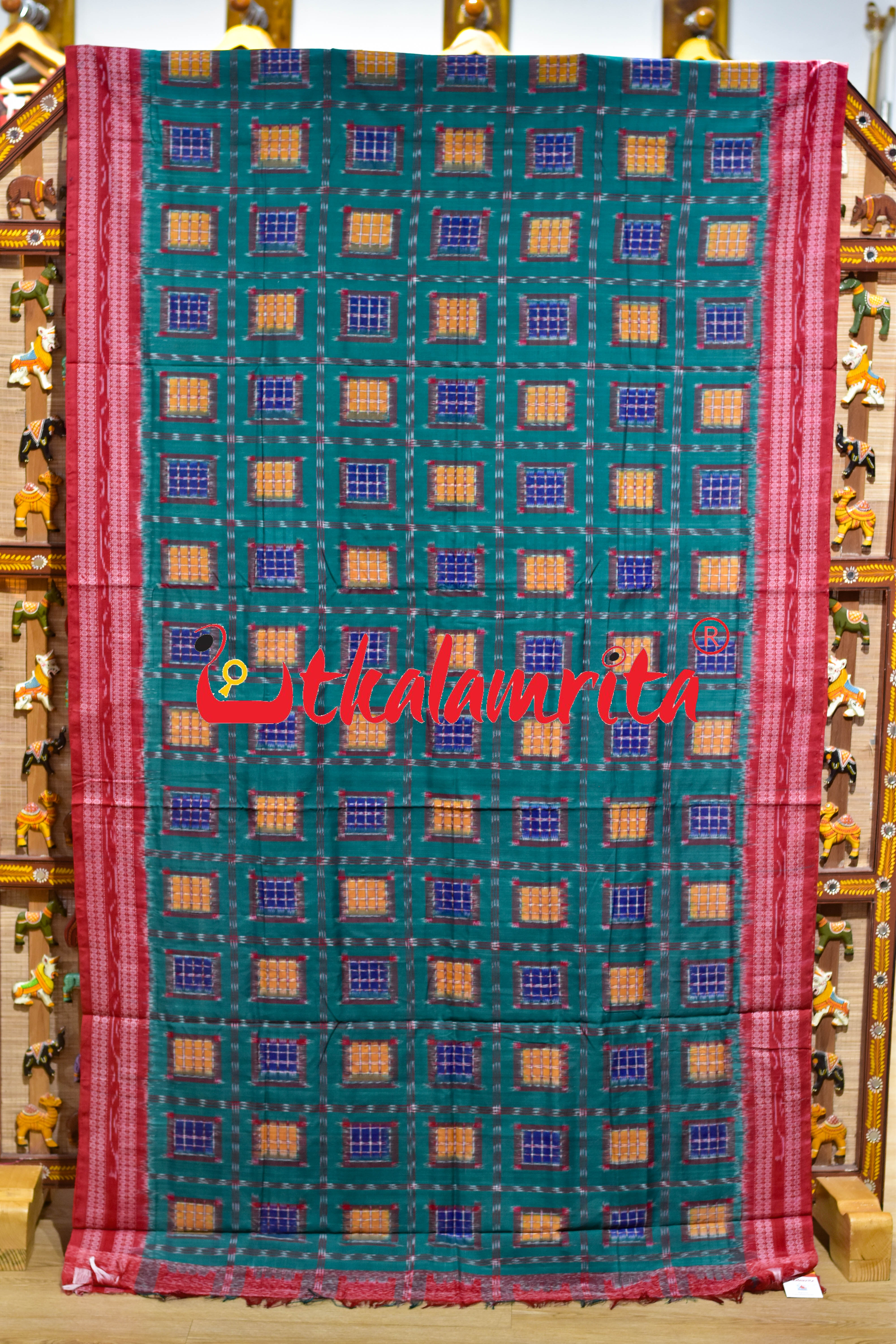Green Red Aswini Sambalpuri Cotton Saree