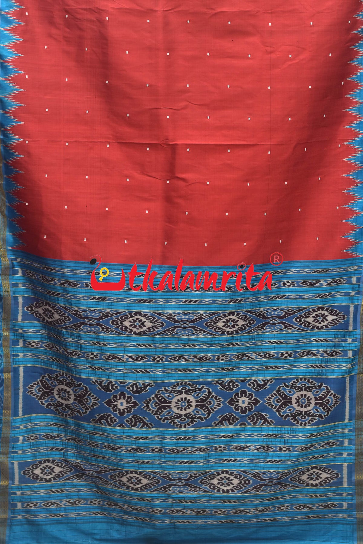 Maroon Mini Buti with Blue Kumbha Silk (Saree)