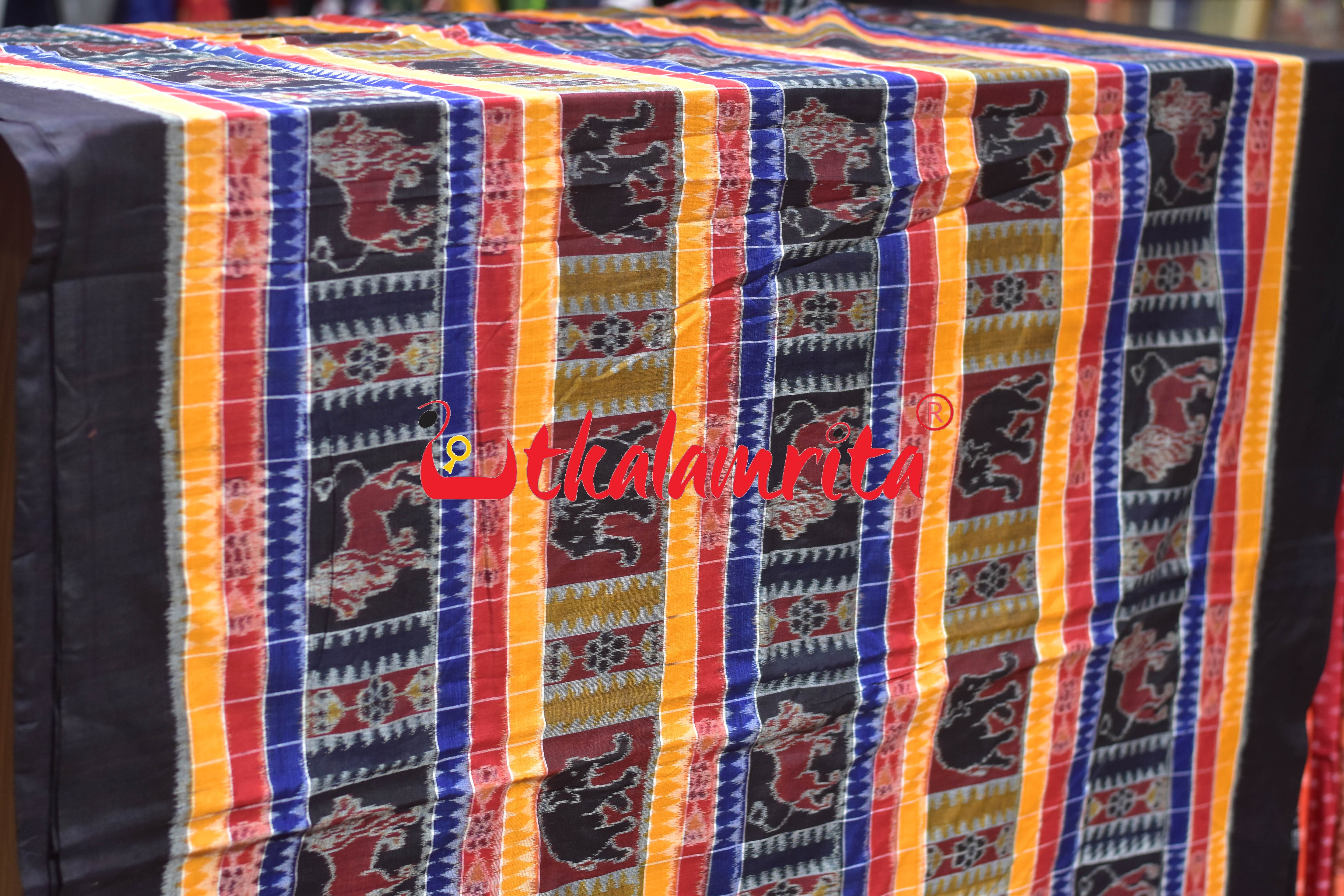 Blue Red Gaja Singha Utkala Lakhmi (Fabric)