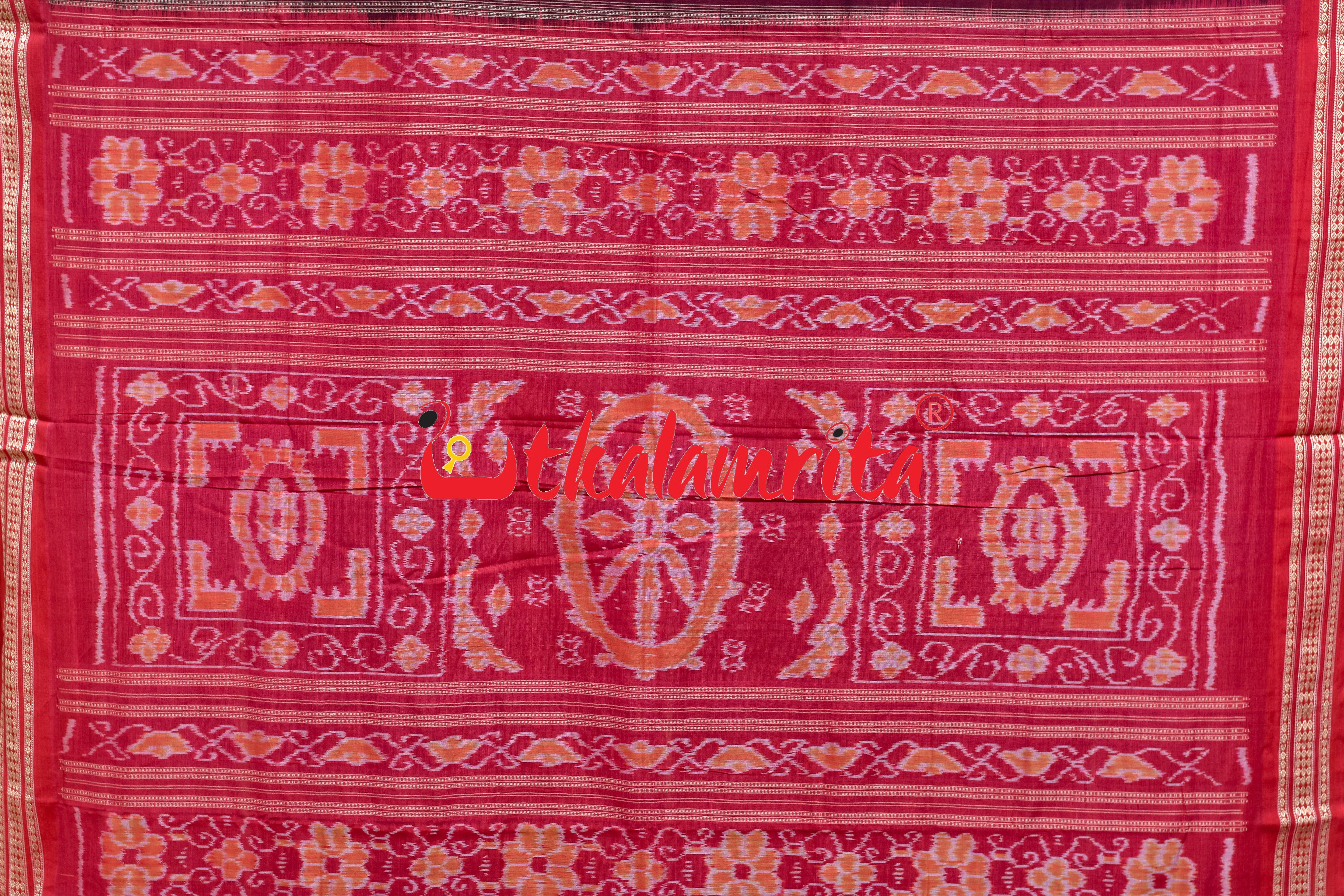 Navy Blue Red Buti Bomkai Cotton Saree