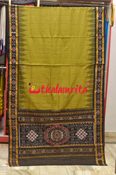 Light Olive Pasapali Border Khandua Cotton Saree