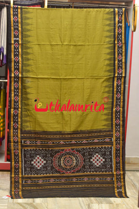 Light Olive Pasapali Border Khandua Cotton Saree