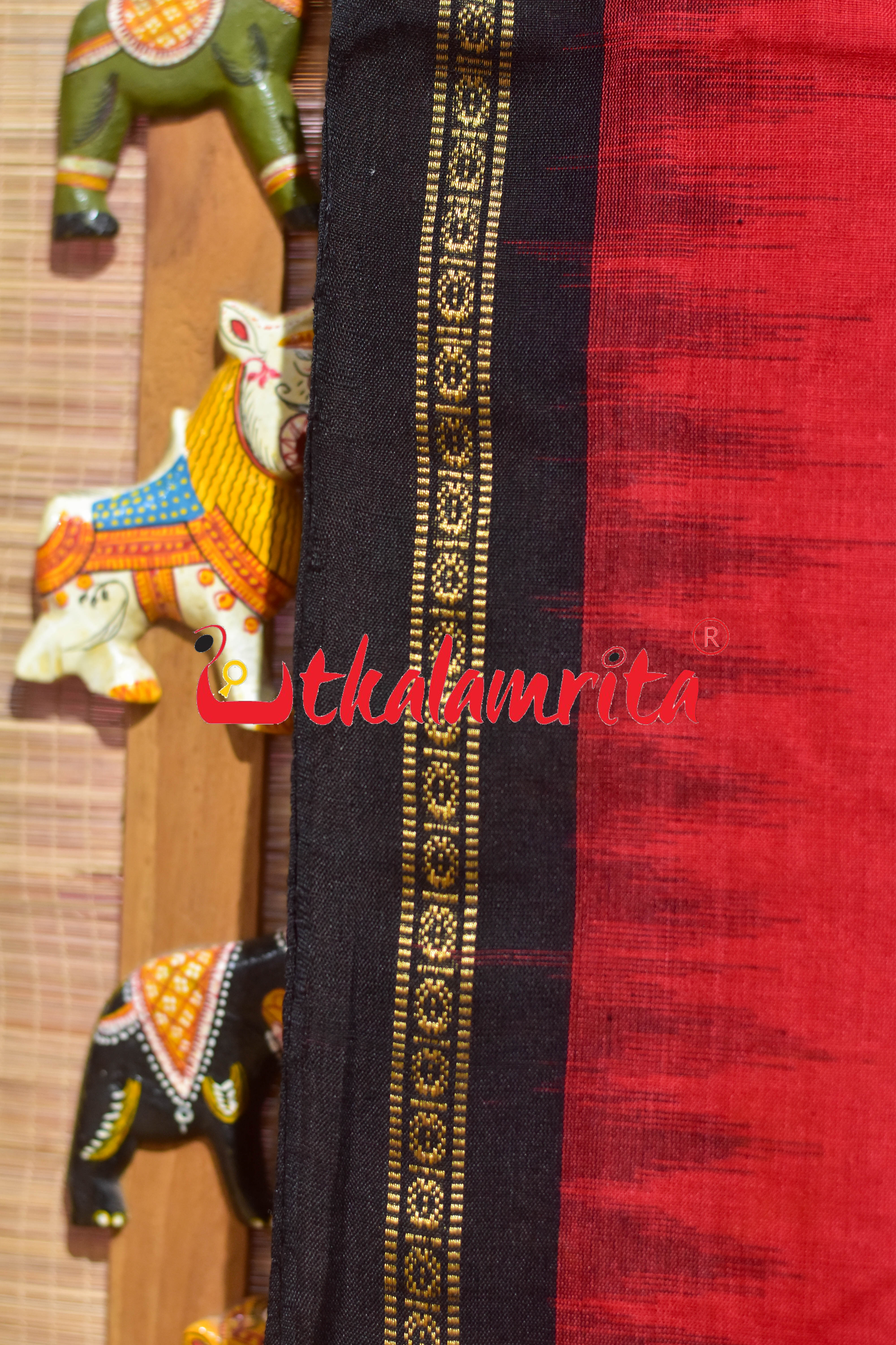 Red Black Ekphuliya Border Khandua Cotton Saree