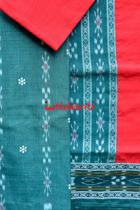 Teal With Red Simple Pasapali Flower Dress Set