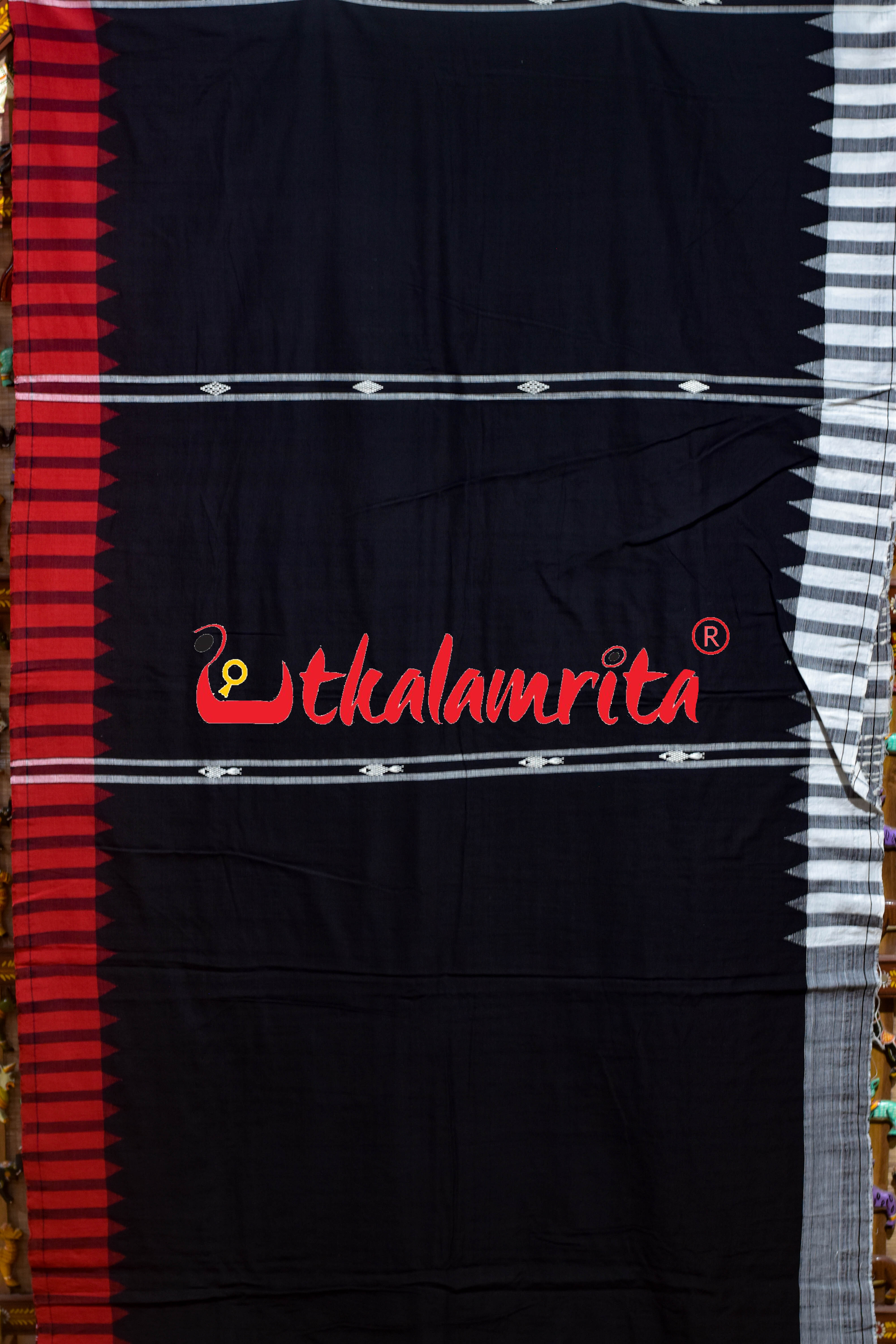 Black Red White Double Border Kotpad Saree