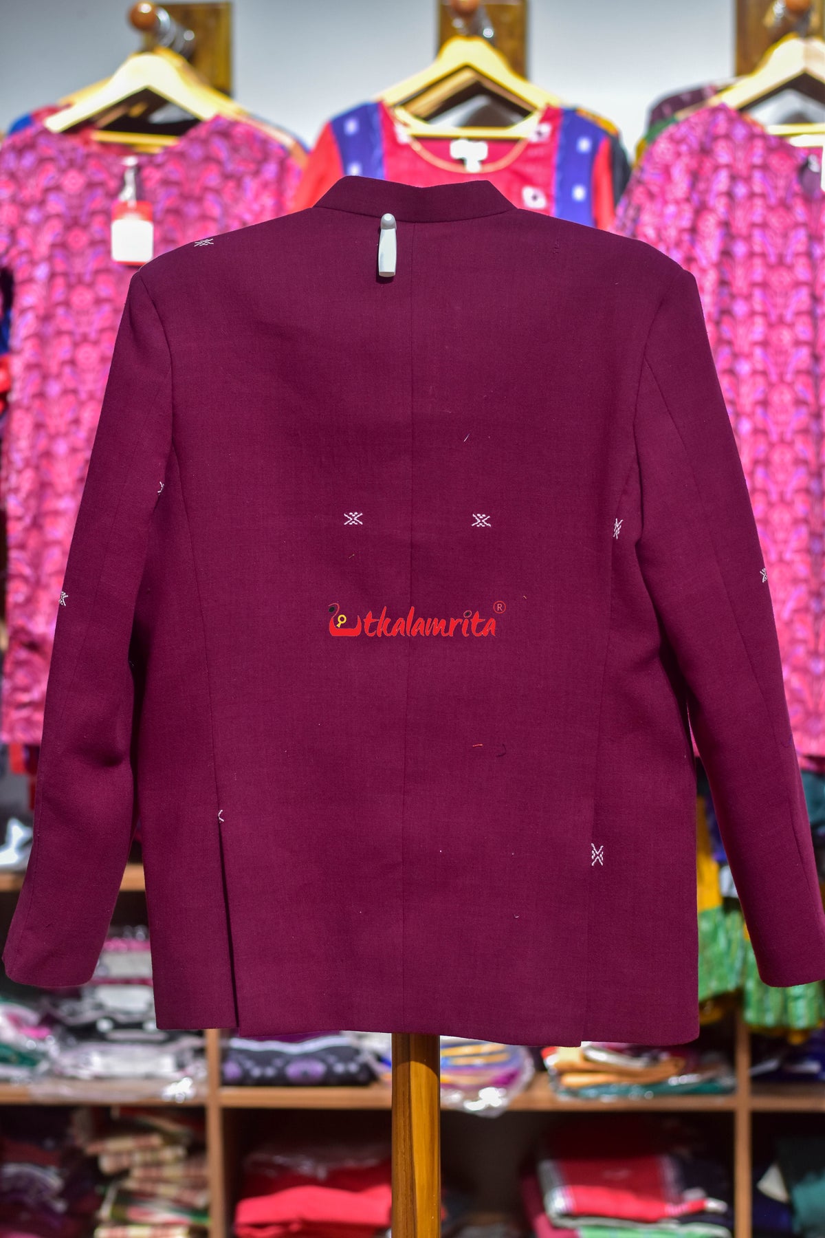 Maroon with white Buti (Men's Jodhpuri Coat)
