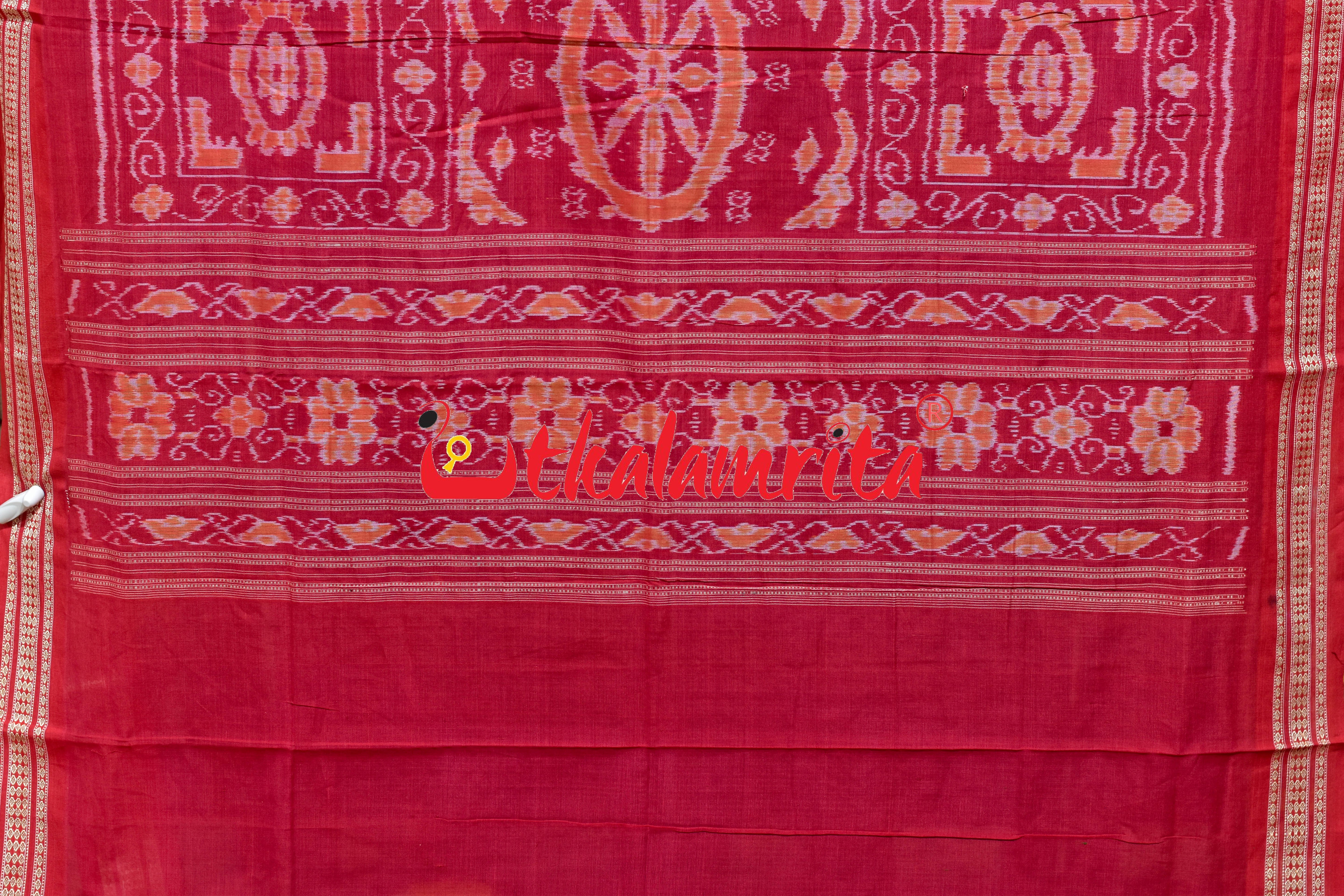 Navy Blue Red Buti Bomkai Cotton Saree