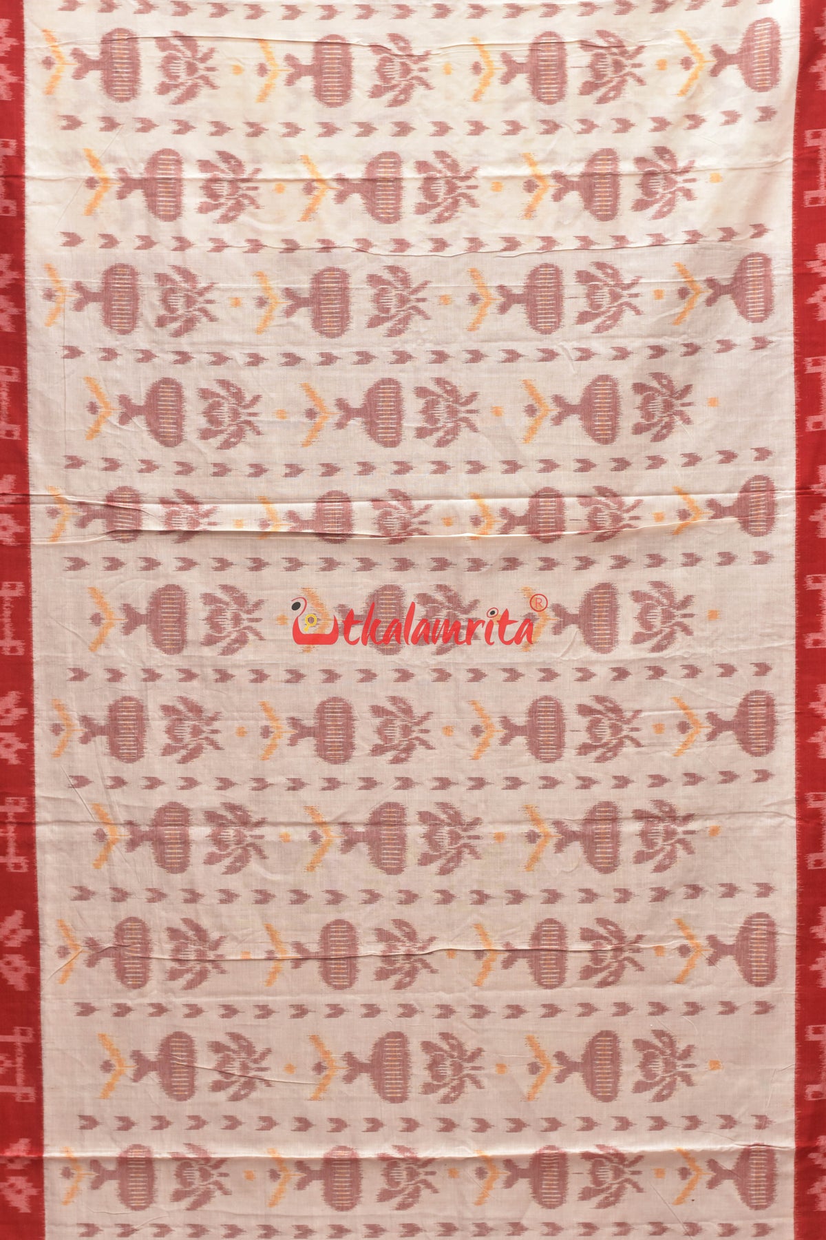 White Red Kalasa Border Design Khandua Cotton Saree