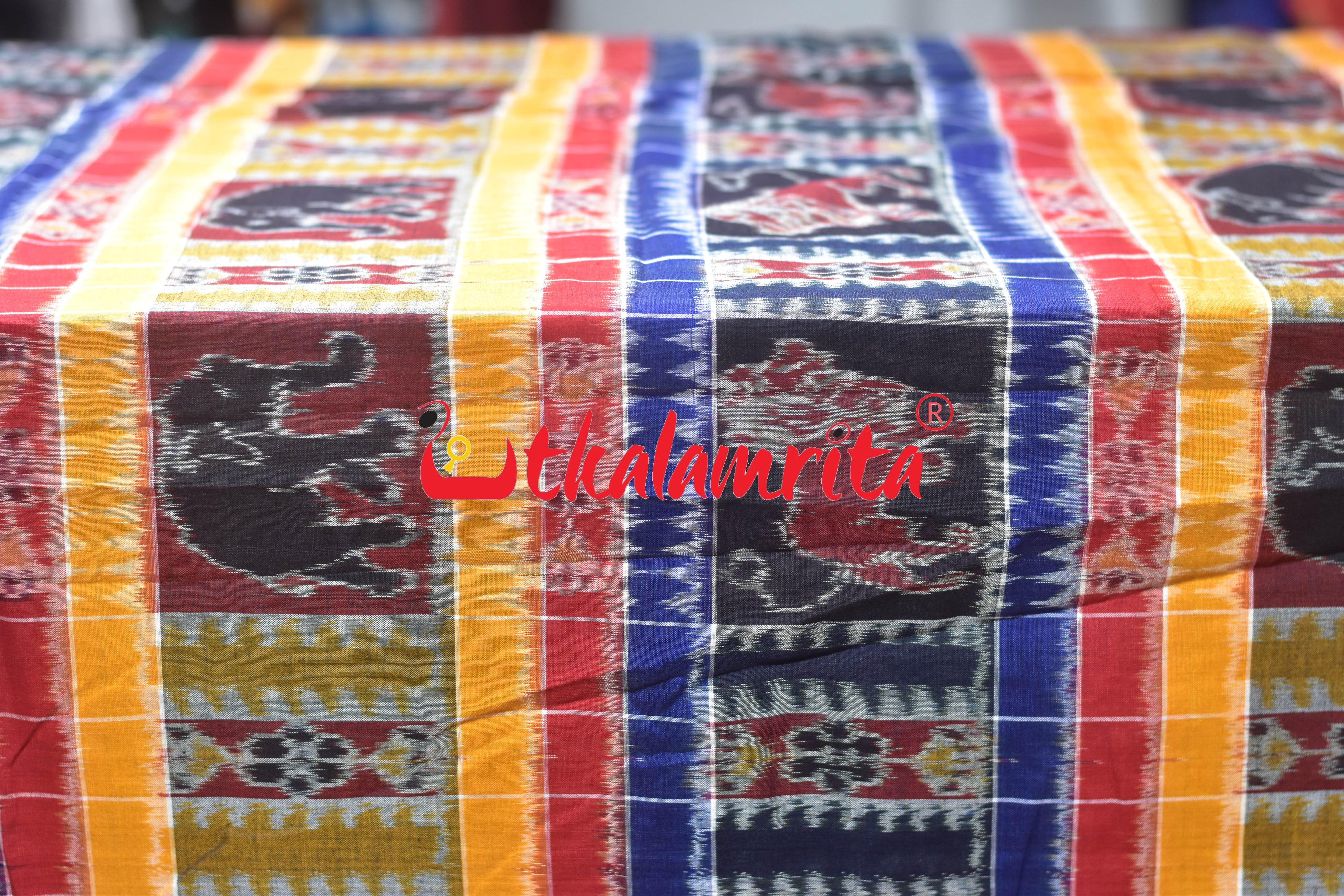 Blue Red Gaja Singha Utkala Lakhmi (Fabric)