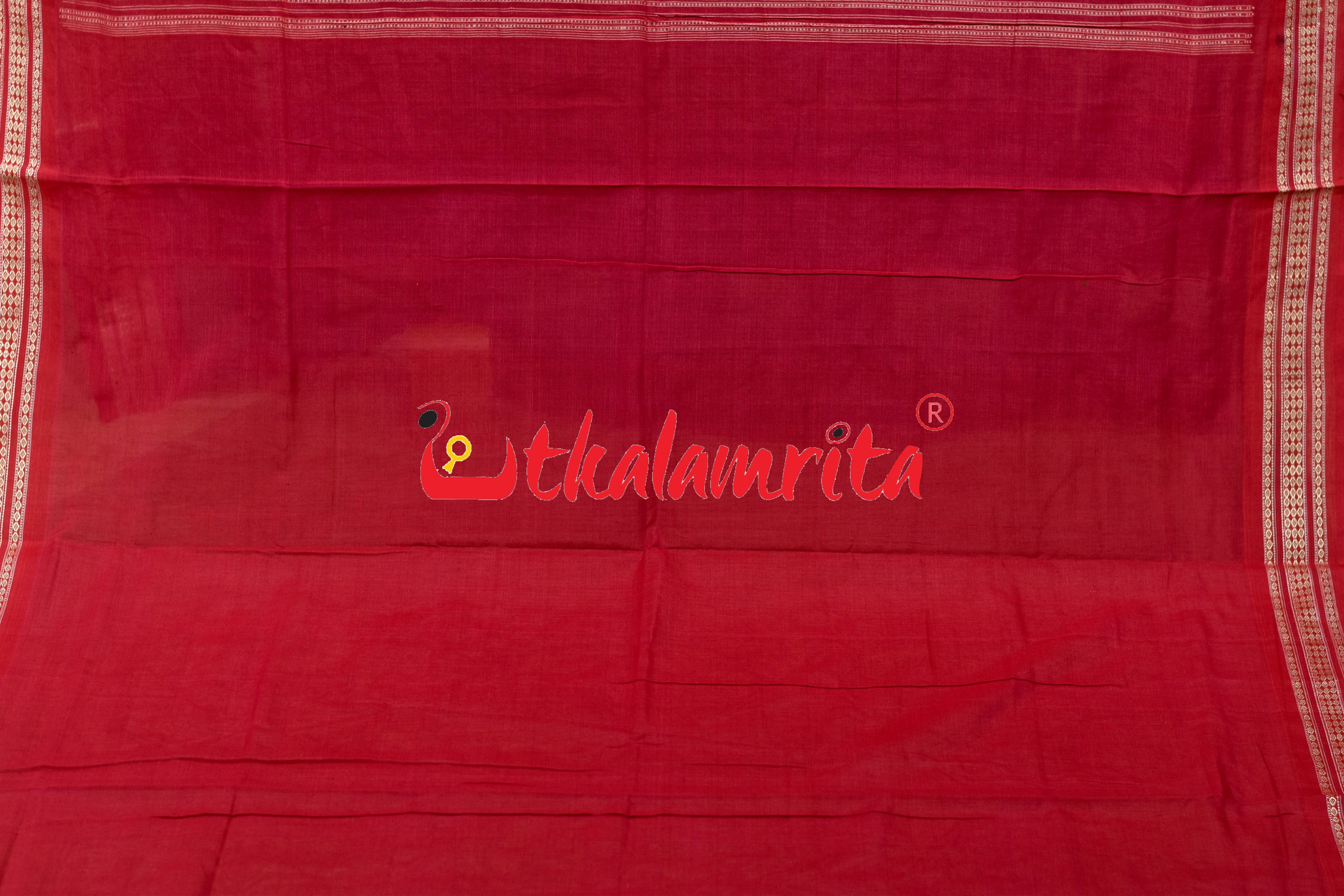 Navy Blue Red Buti Bomkai Cotton Saree