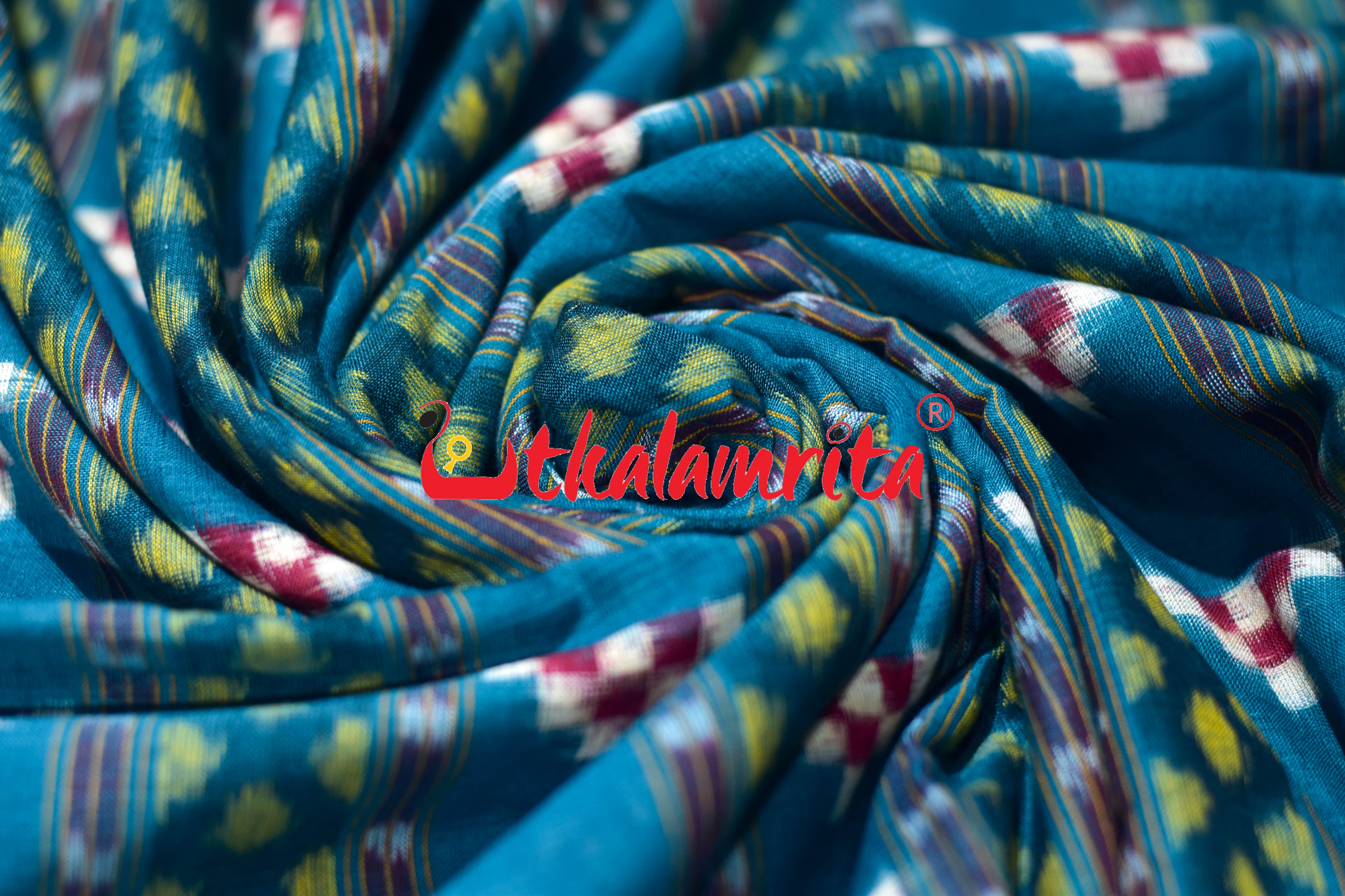 Teal Green Pasapali Lines Sambalpuri Cotton (Fabric)