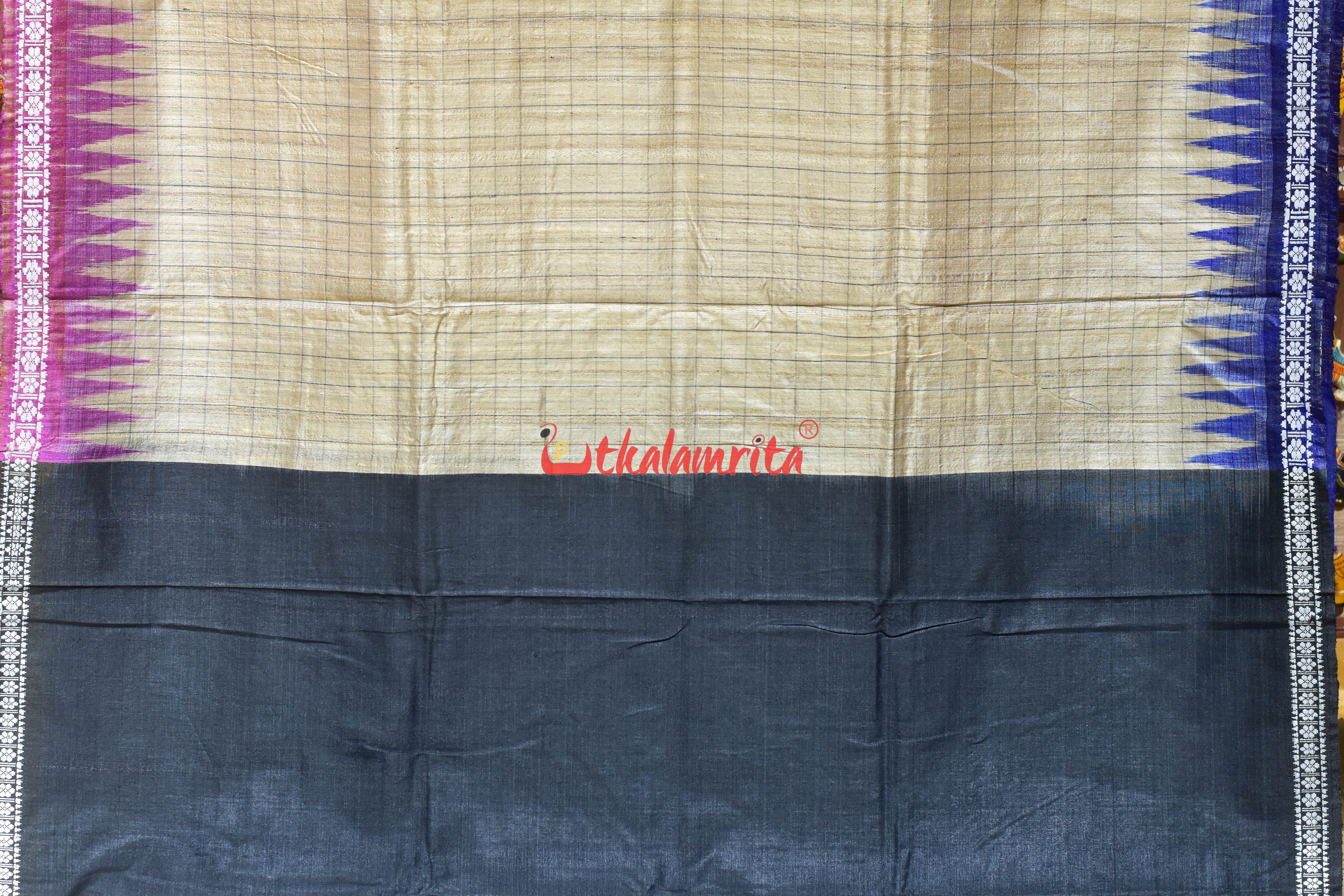 Natural Body with White Fish Jaala Pink Fish Tussar Saree