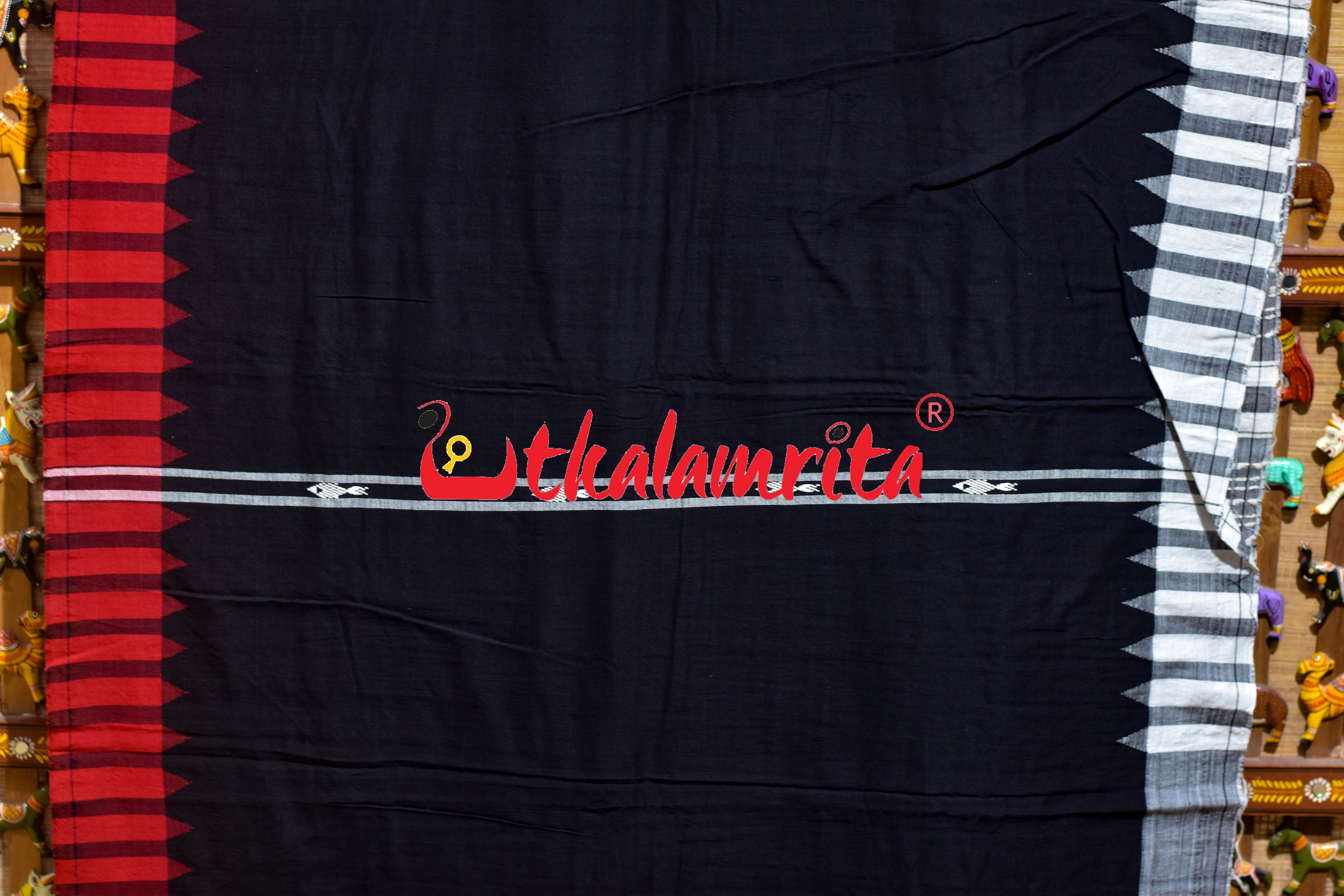 Black Red White Double Border Kotpad Saree