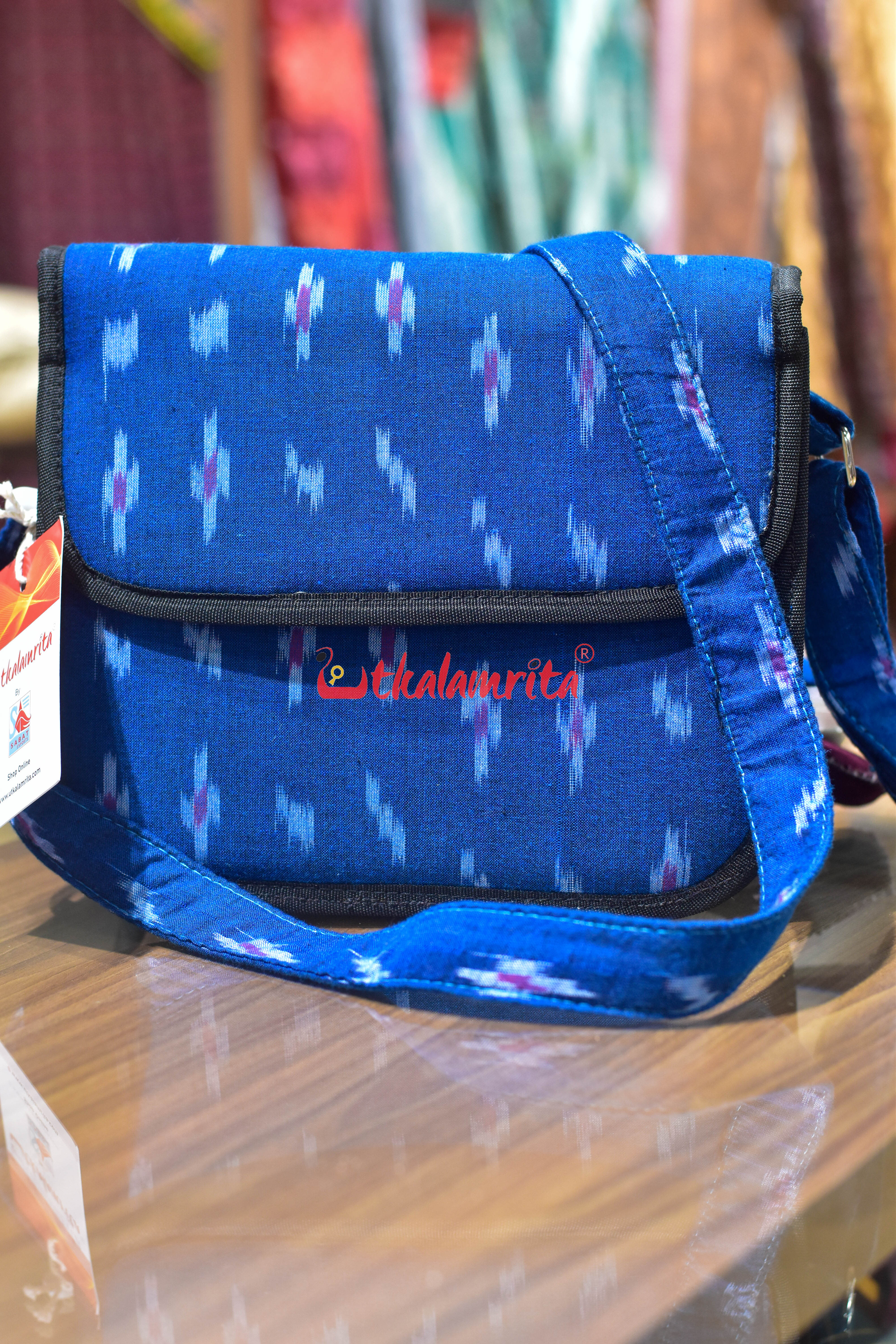 Blue Single Ikat Pasapali Button Sling Bag