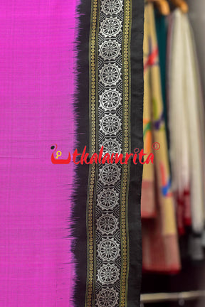 Pink Black Konark Chakra Border Silk Saree